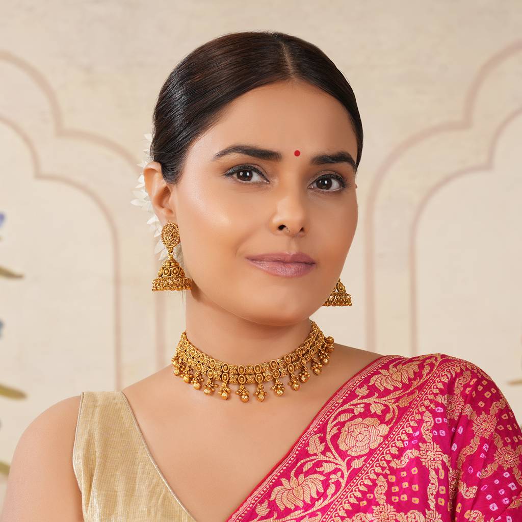 Cute Antique Gold Plain Choker Set For Women : SJ232