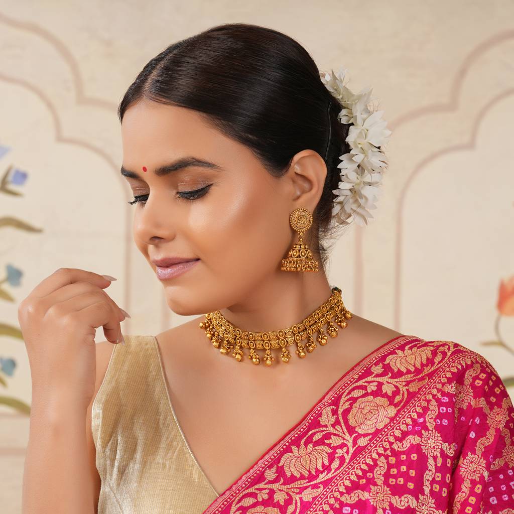 Cute Antique Gold Plain Choker Set For Women : SJ232