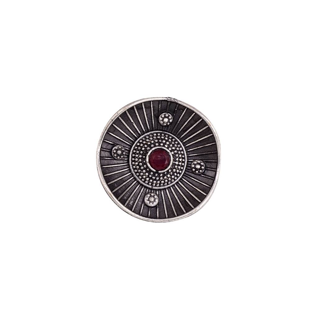 Oxidised Silver Toned Pink Stone Finger Ring : SJRG1537