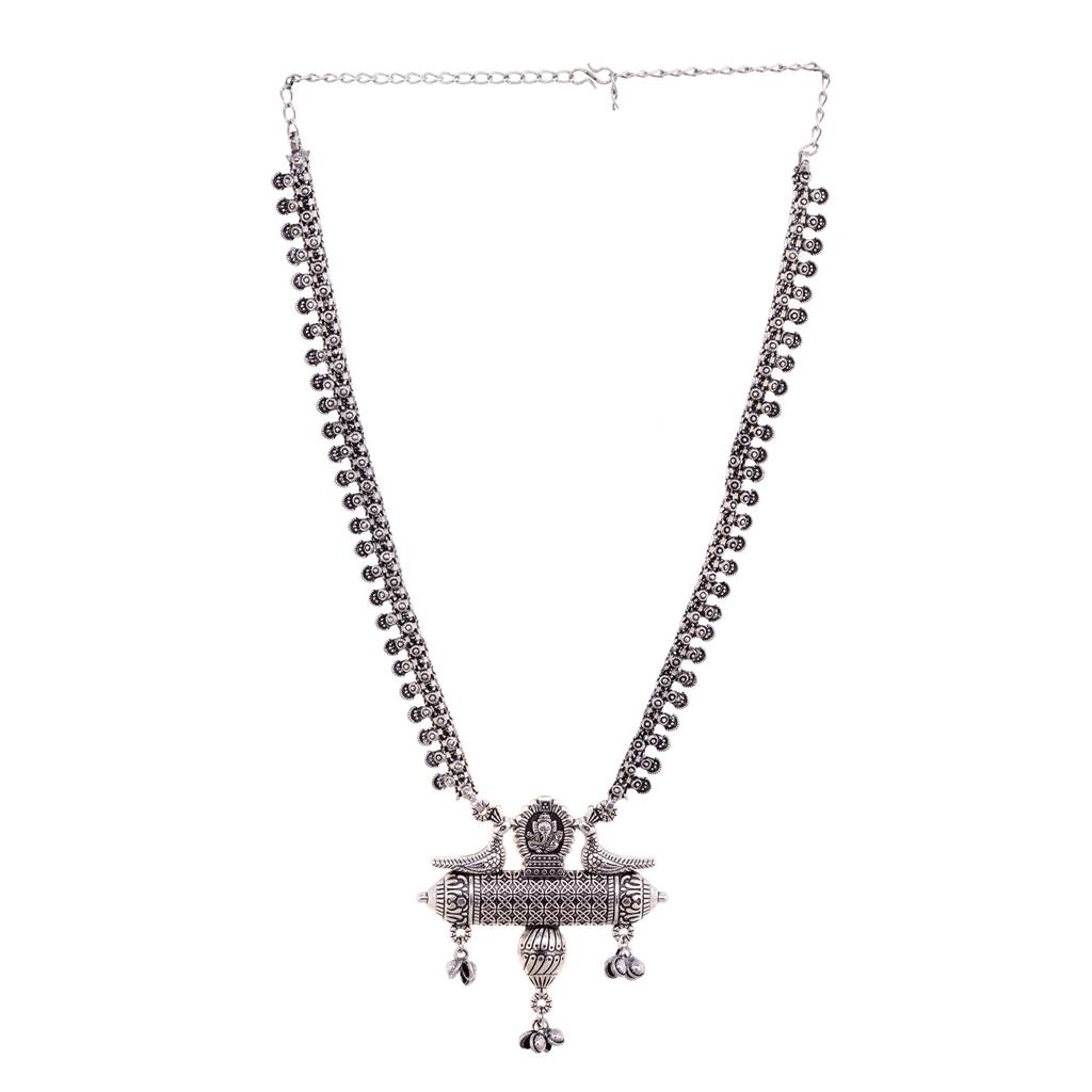 Oxidised Siver Toned Peacock Design Tribal Necklace : SJNK1538