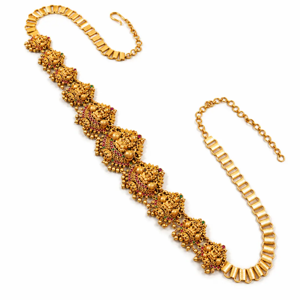 1 Gram Gold Plated Kamarband | Diamond Frame Medallion Belt : V-1919
