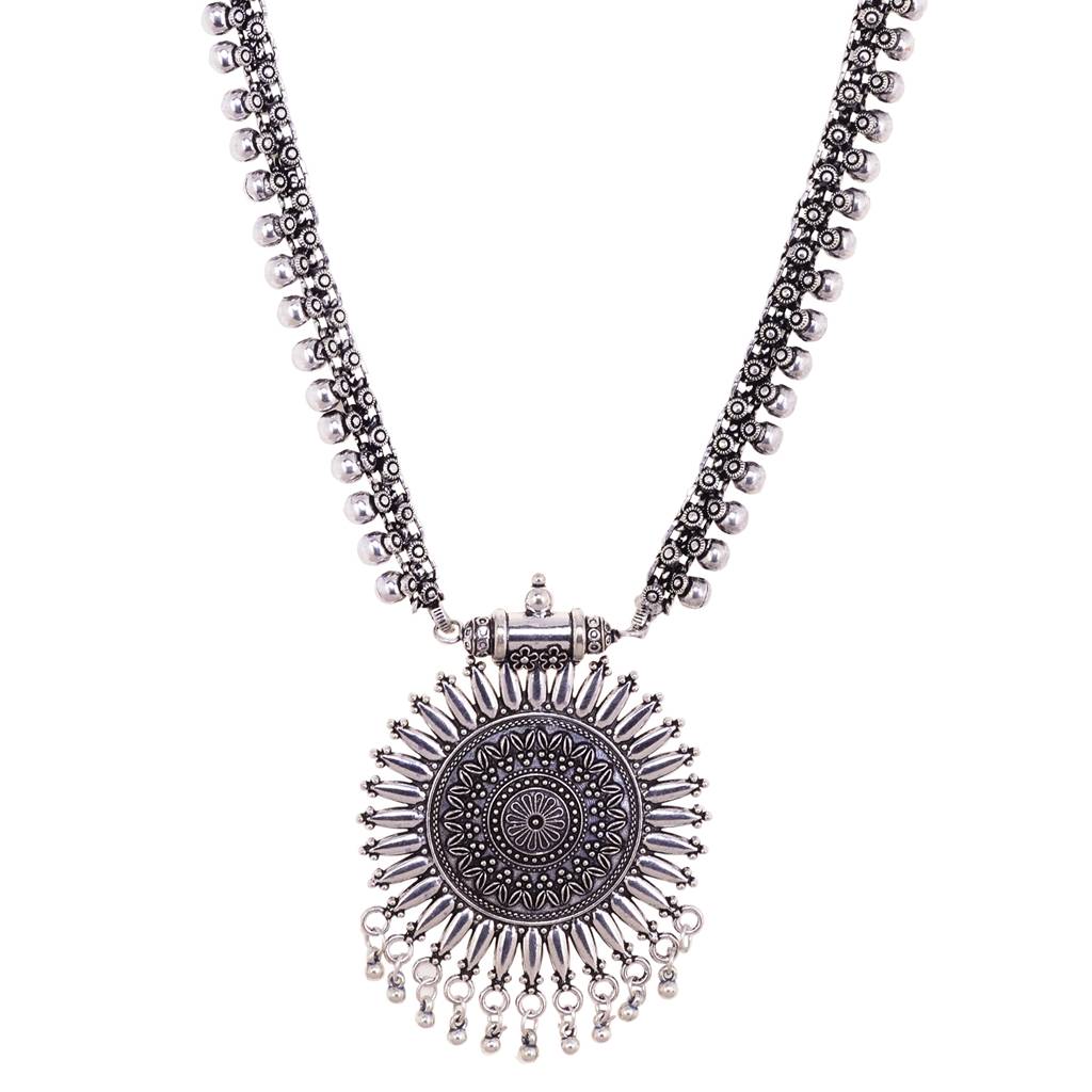 Oxidised Silver Plated Solar Design Necklace With Jhumki Jewellery Set : SJNK1540