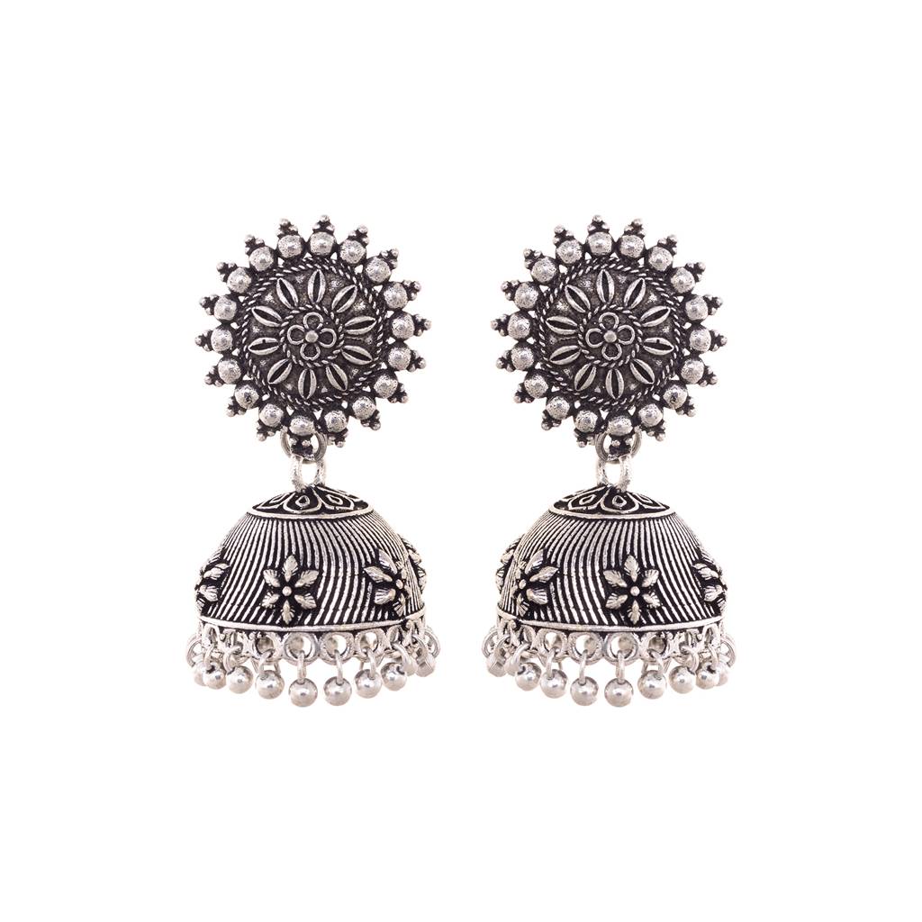 Oxidised Silver Plated Solar Design Necklace With Jhumki Jewellery Set : SJNK1540