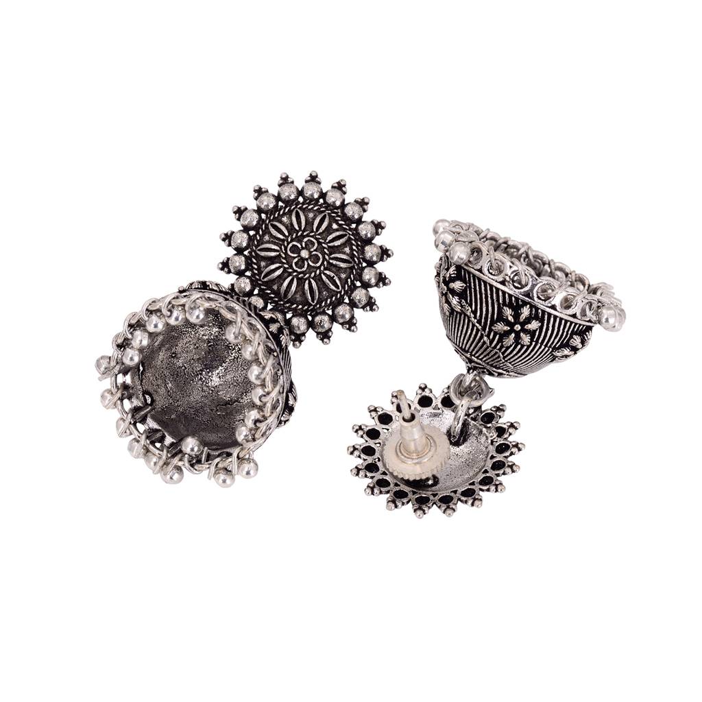 Oxidised Silver Plated Solar Design Necklace With Jhumki Jewellery Set : SJNK1540