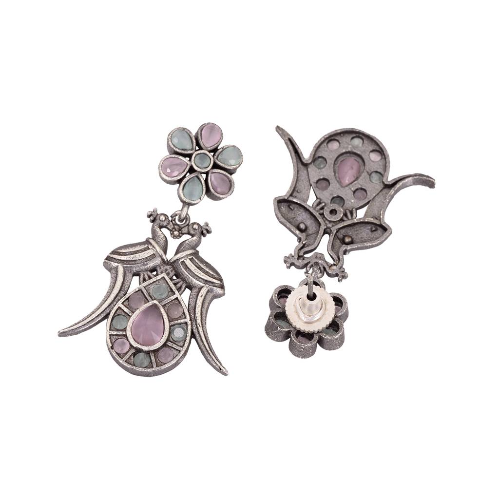 Oxidised Silver Toned Mint Pink Tribal Jewellery Set : SJNK1541