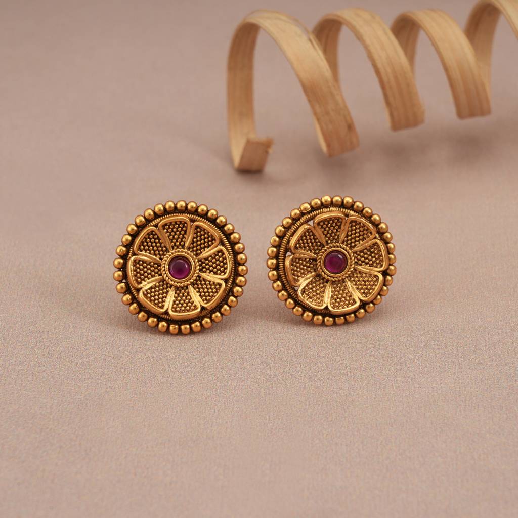 Stunning Antique Gold Floral Carved Pendant Set : SJ241