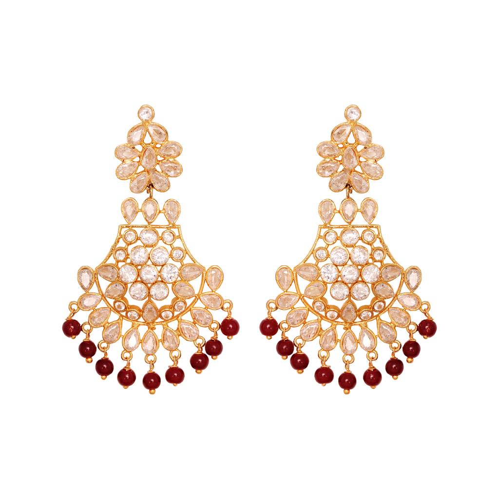 Gold Plated Polki Red Mala Beaded Rani Haar Jewellery Set : SJNK1542