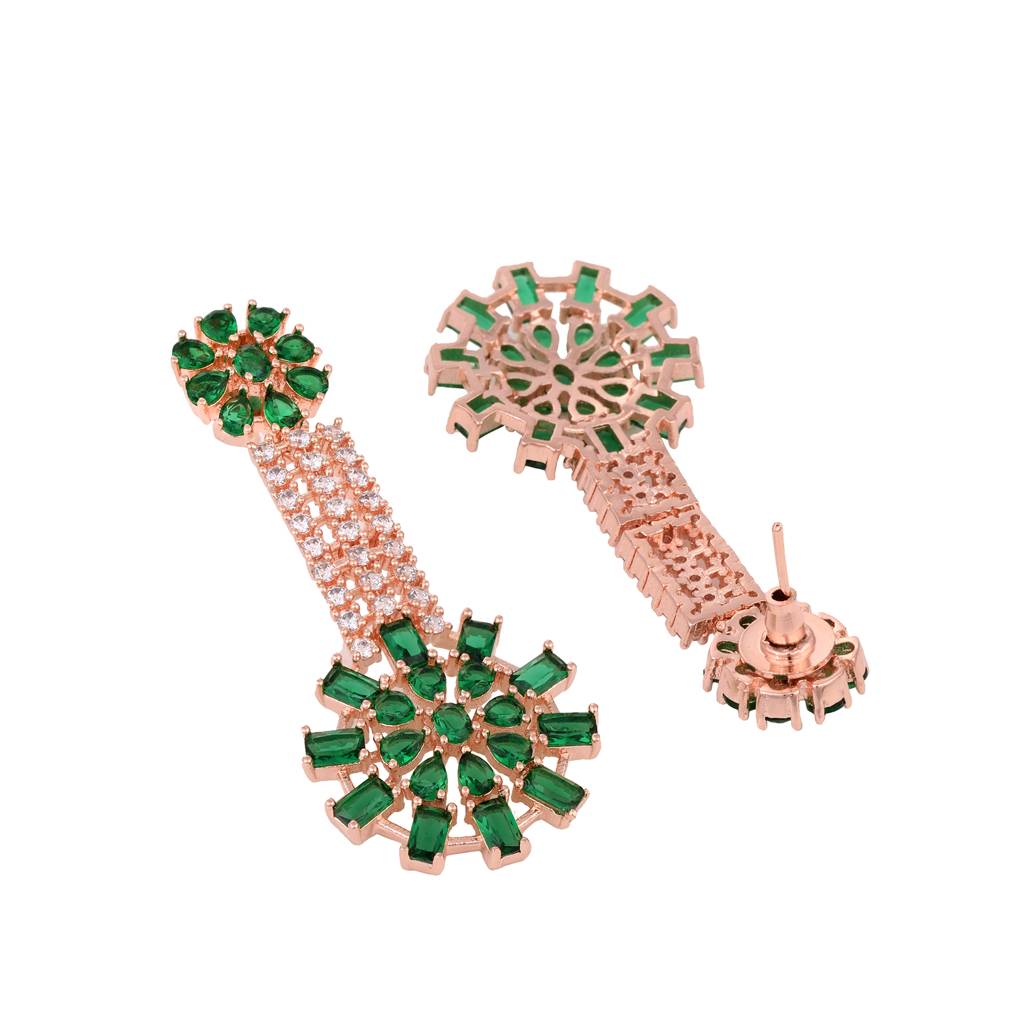 Rose Gold Toned Green Ad Studded Contemporary Choker Jewellery  Set With Tika : SJNK1543