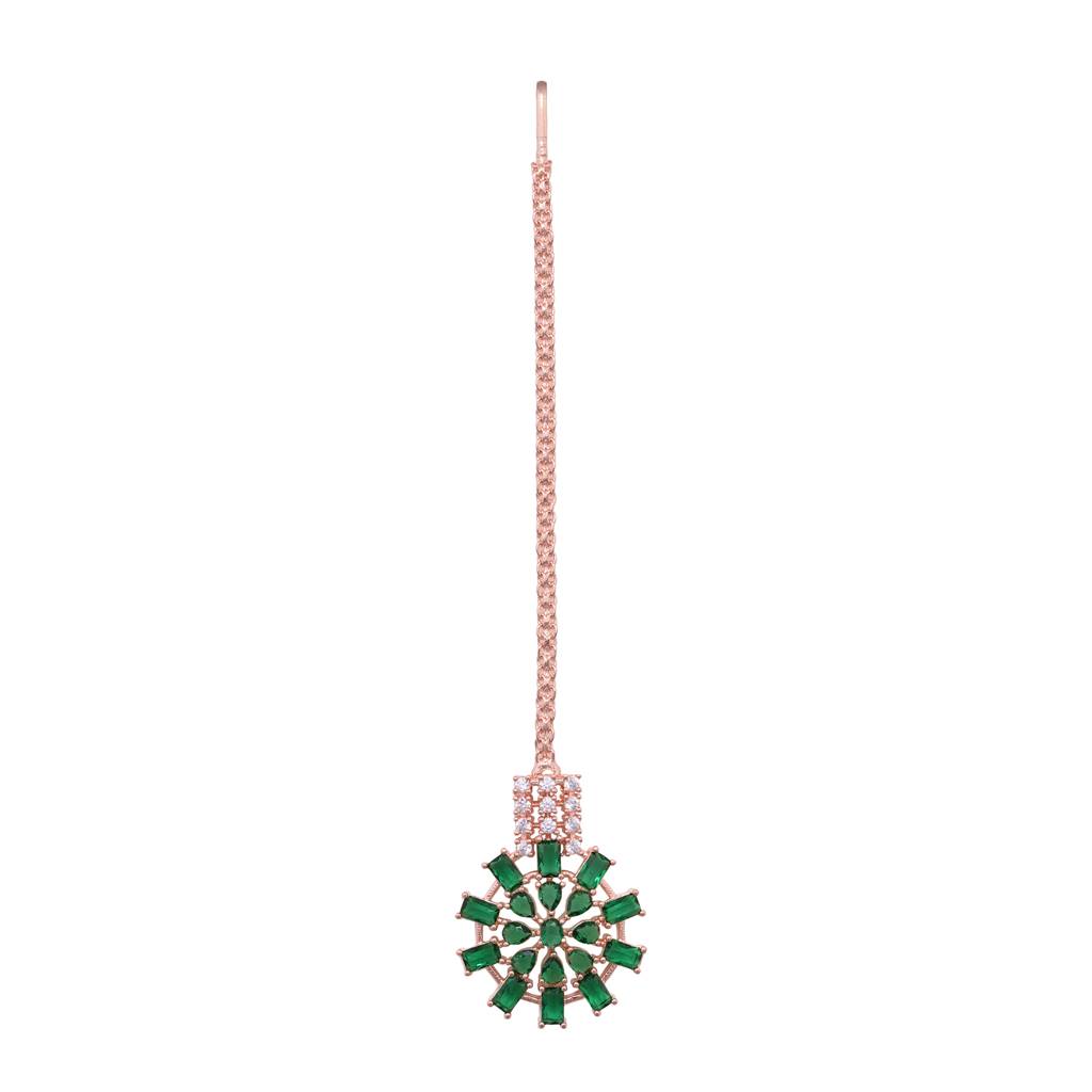 Rose Gold Toned Green Ad Studded Contemporary Choker Jewellery  Set With Tika : SJNK1543