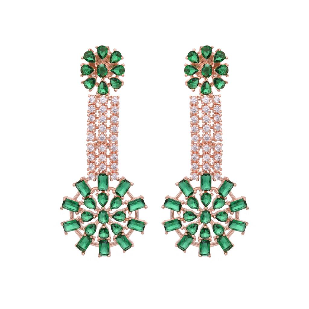 Rose Gold Toned Green Ad Studded Contemporary Choker Jewellery  Set With Tika : SJNK1543