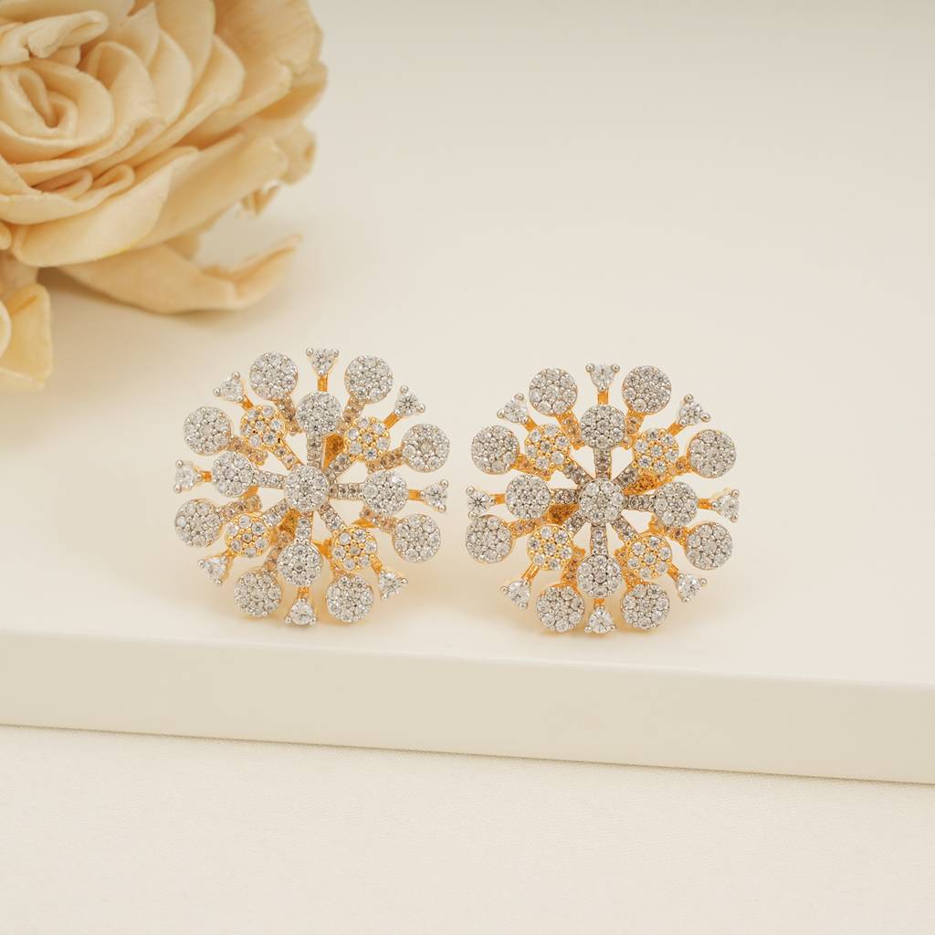 Stunning Cz Diamond Floral Big Stud : SJ243