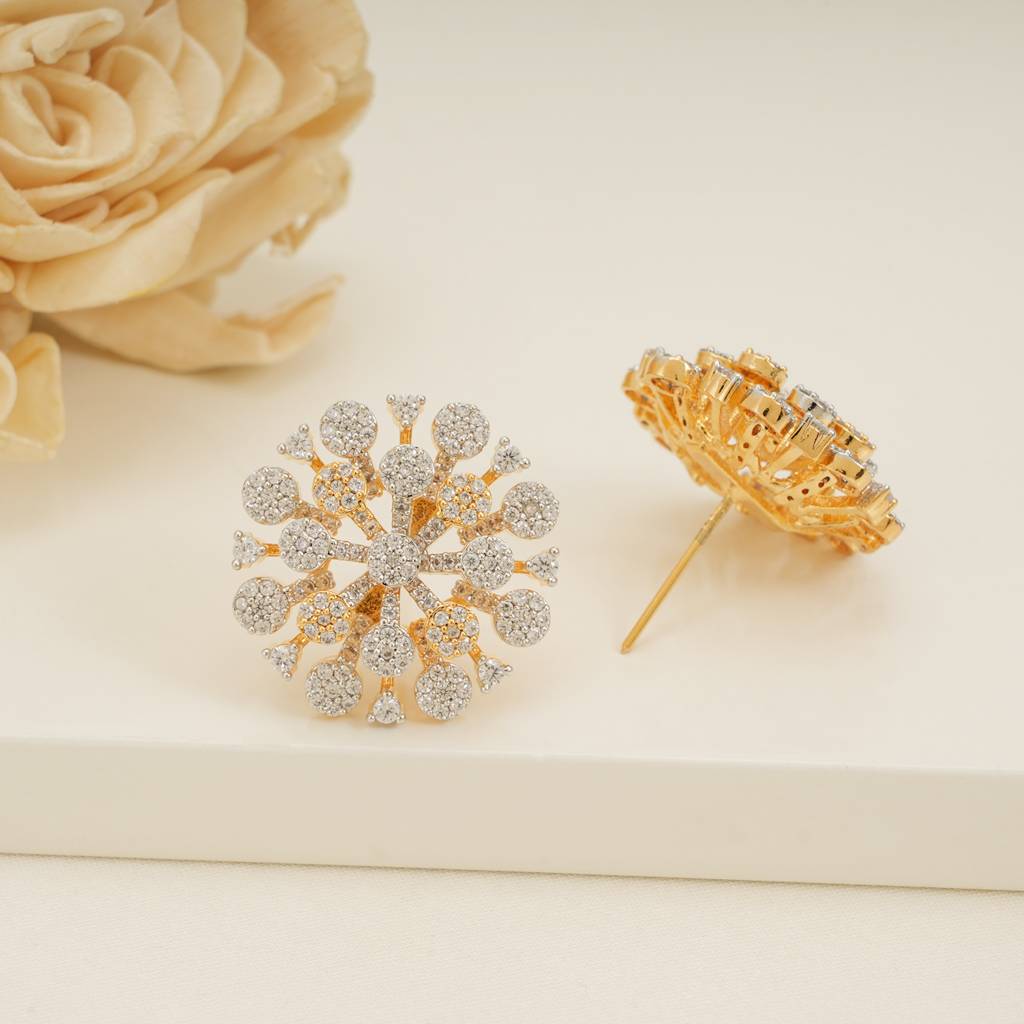 Stunning Cz Diamond Floral Big Stud : SJ243