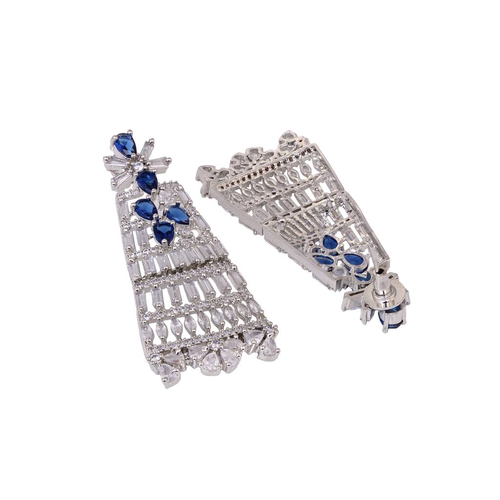 Silver Toned Blue Studded Designer Choker Jewellery Set With Mang Tika : SJNK1544