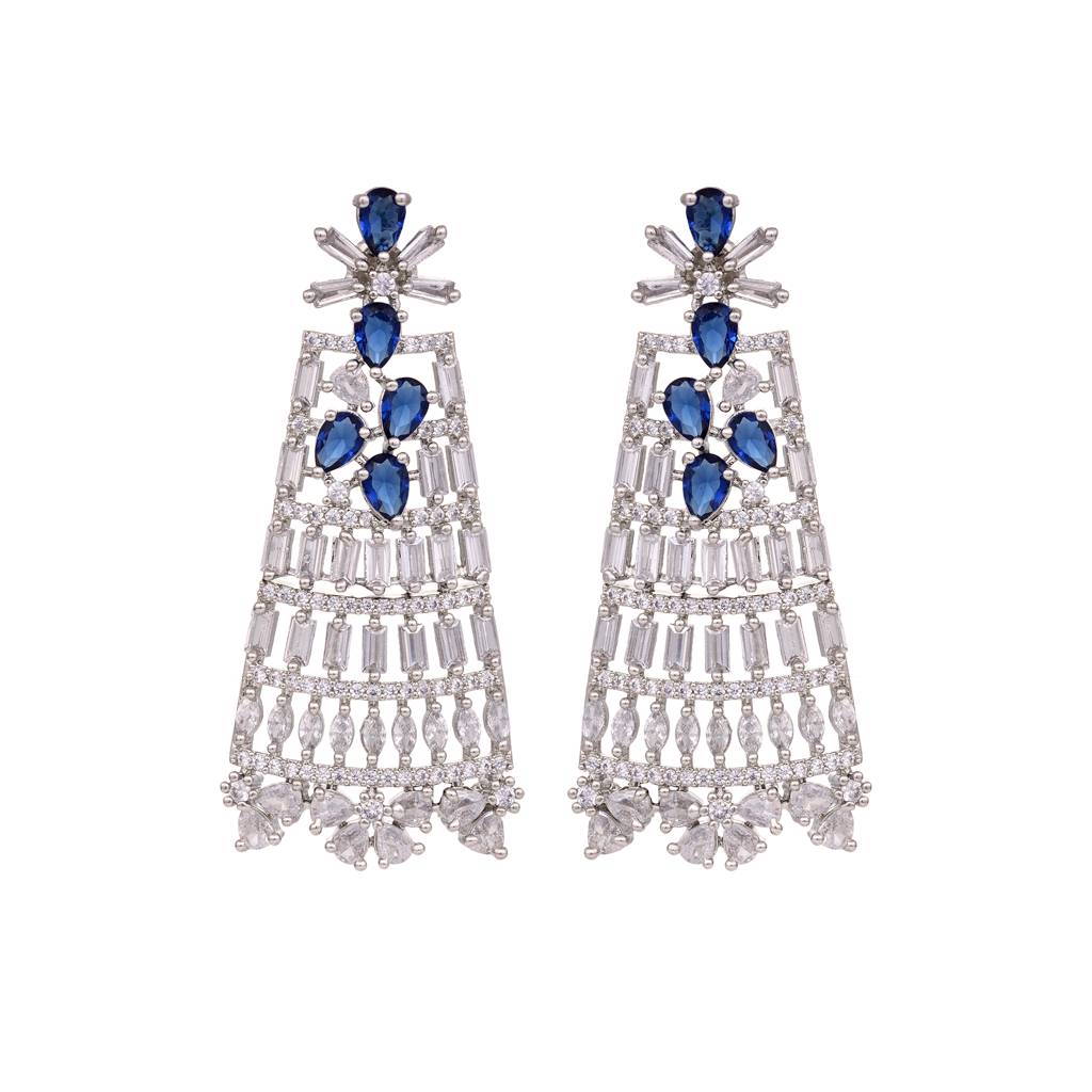 Silver Toned Blue Studded Designer Choker Jewellery Set With Mang Tika : SJNK1544