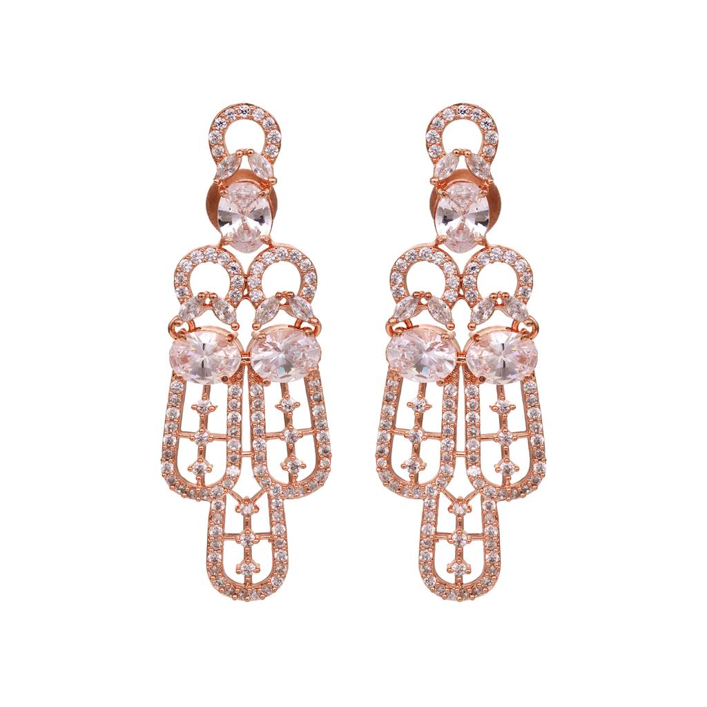 Rose Gold Plated White Ad Studded Designer Choker Jewellery Set With Mang Tika : SJNK1545