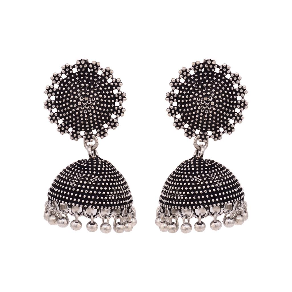 Silver Toned Oxidised Filigree Jhumka Earring : SJER1546