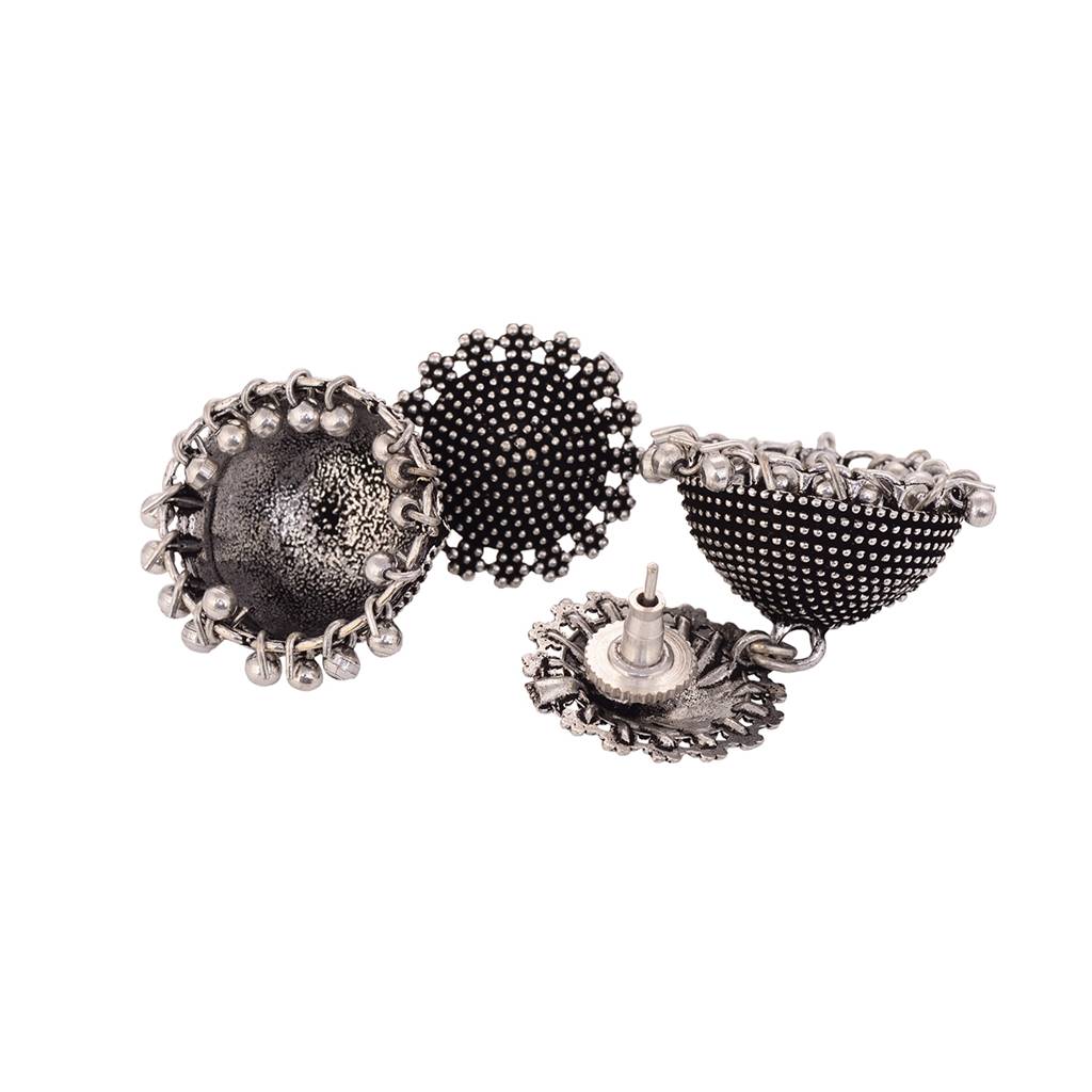 Silver Toned Oxidised Filigree Jhumka Earring : SJER1546