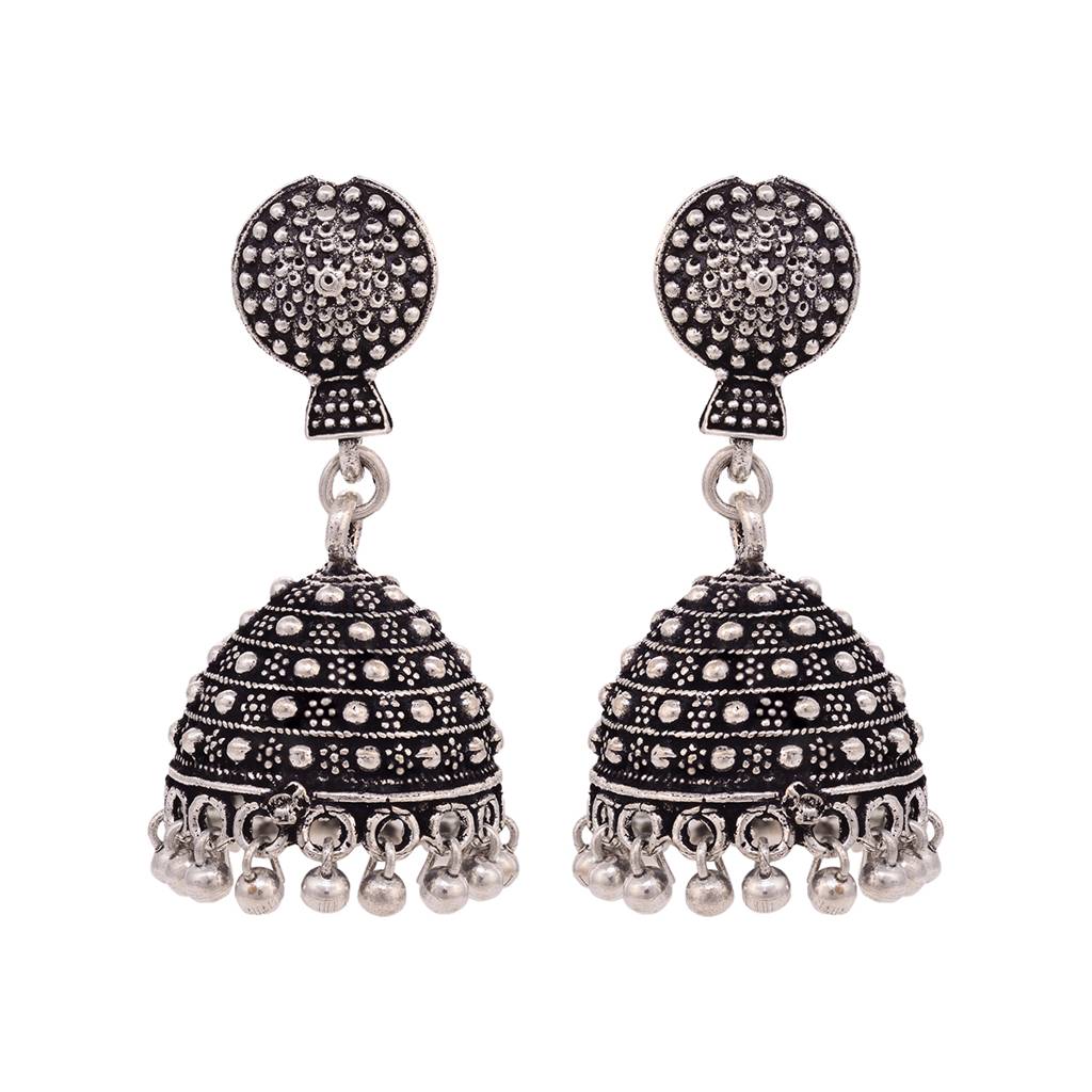 Silver Toned Oxidised Jhumka Earrings : SJER1548