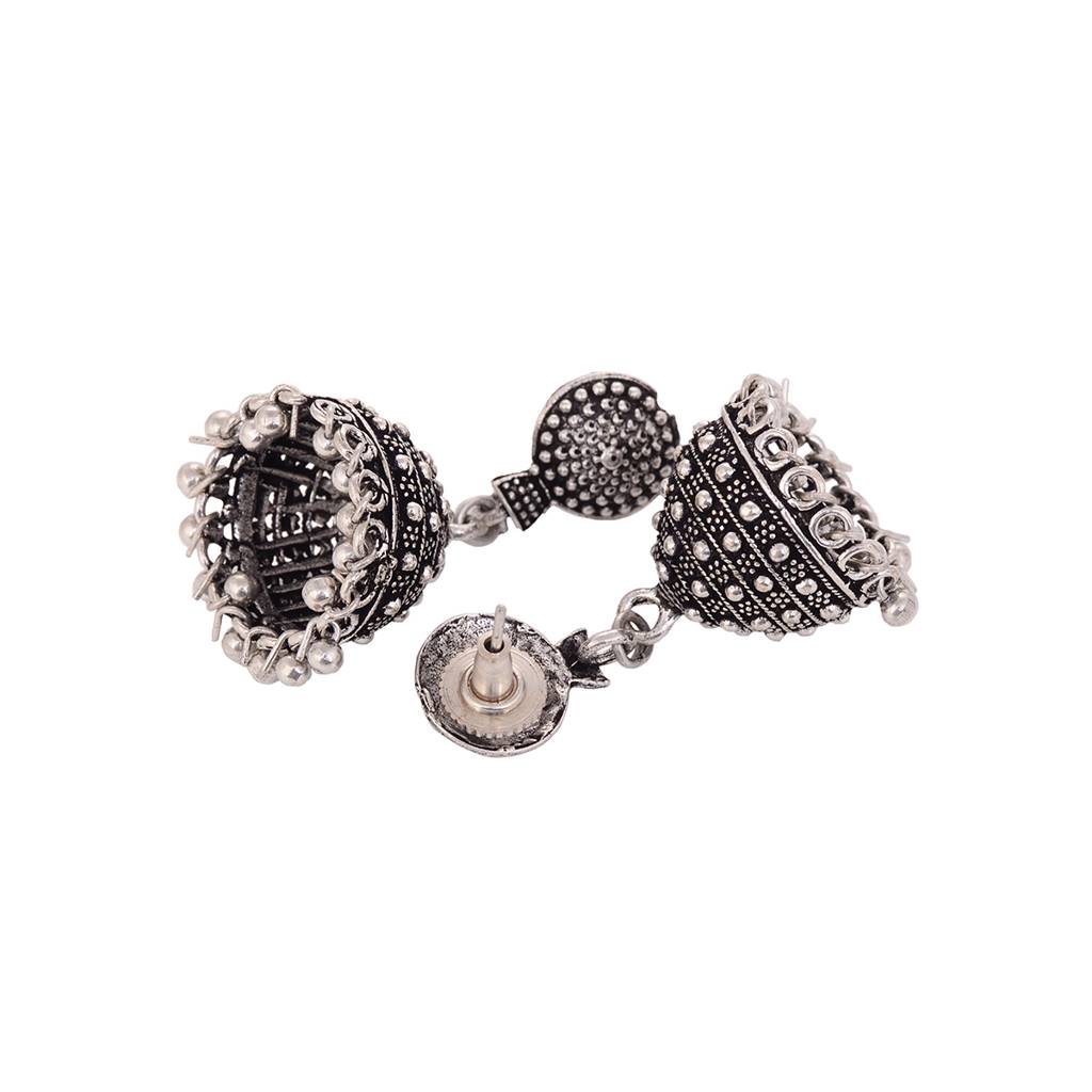 Silver Toned Oxidised Jhumka Earrings : SJER1548