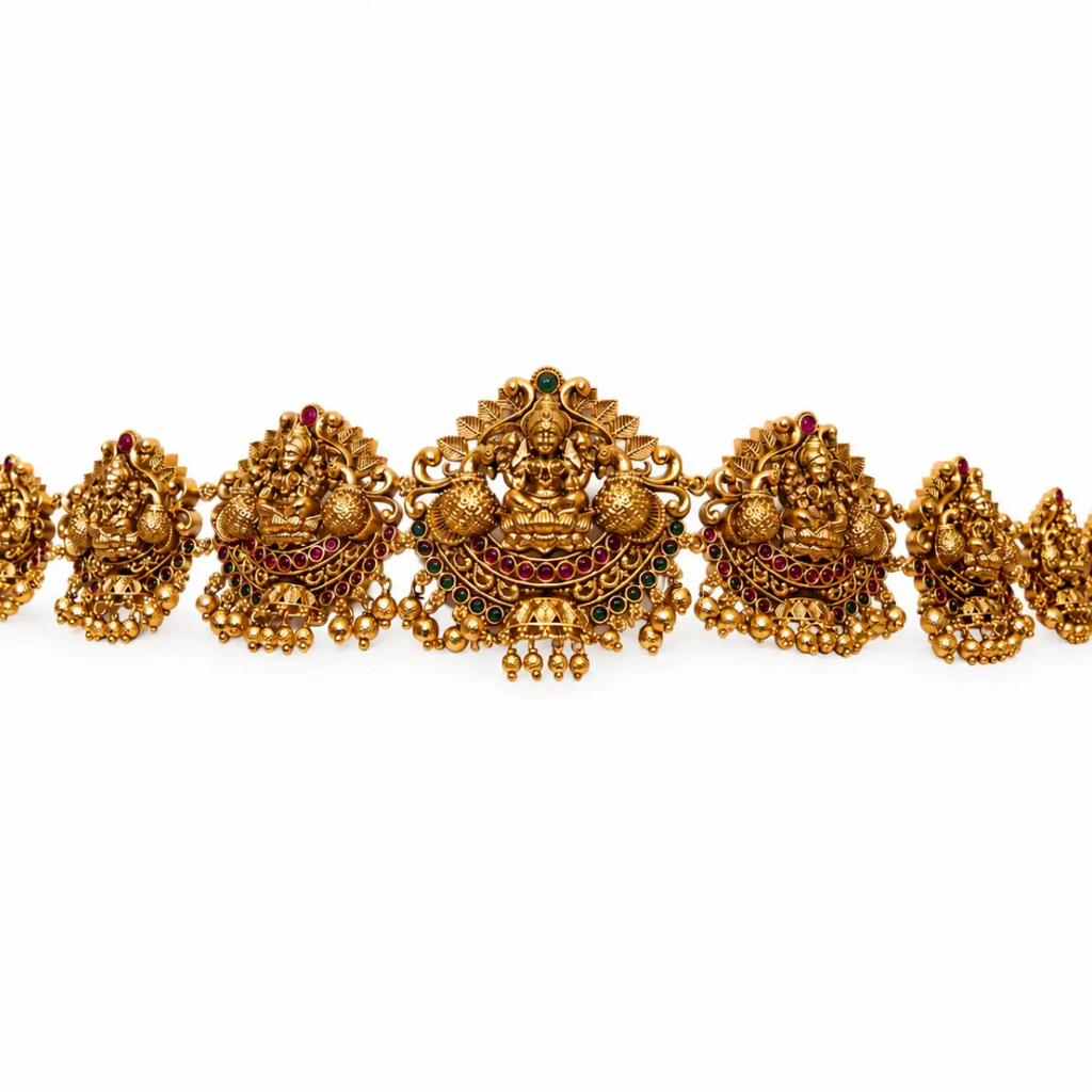 1 Gram Gold Plated Kamarband | Diamond Frame Medallion Belt : V-1919