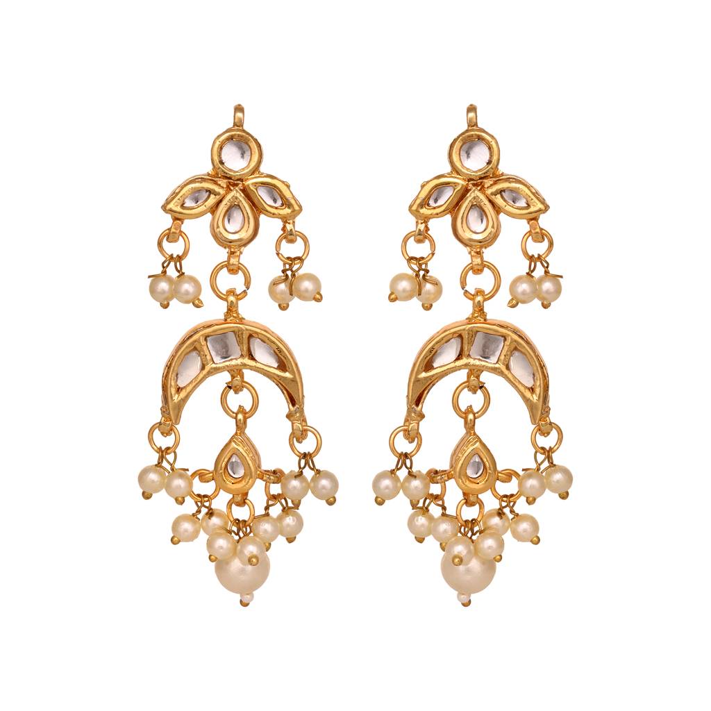 Gold Plated Kundan Studded Small Chandbalis Earrings : SJER1554
