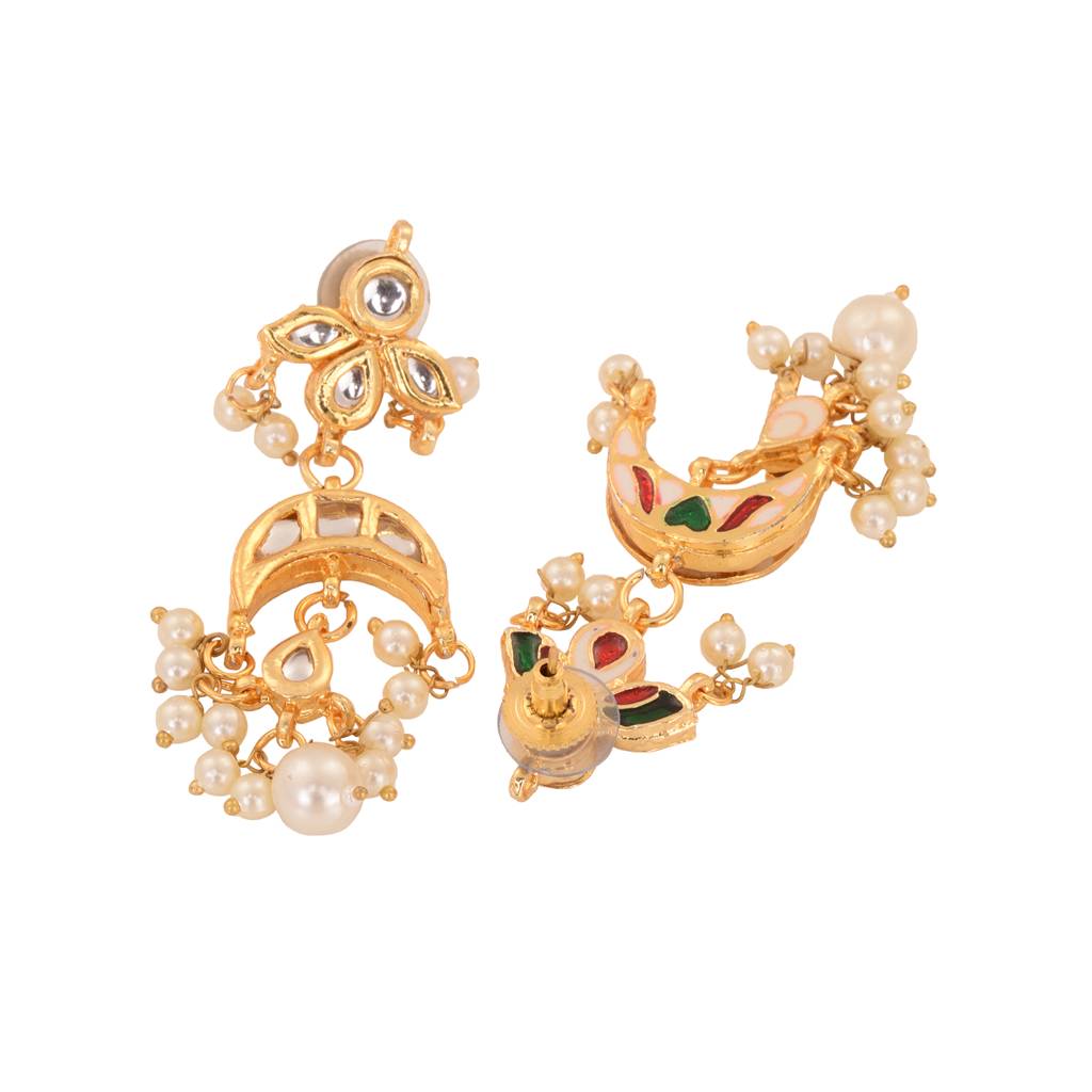 Gold Plated Kundan Studded Small Chandbalis Earrings : SJER1554