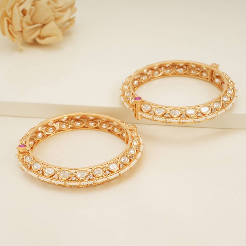 Royal Gold Plated Kundan Bangle Set For Women : SJ254