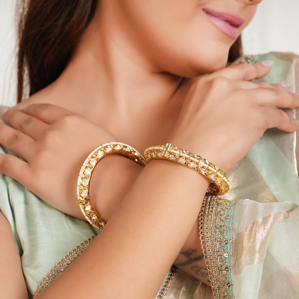 Royal Gold Plated Kundan Bangle Set For Women : SJ254