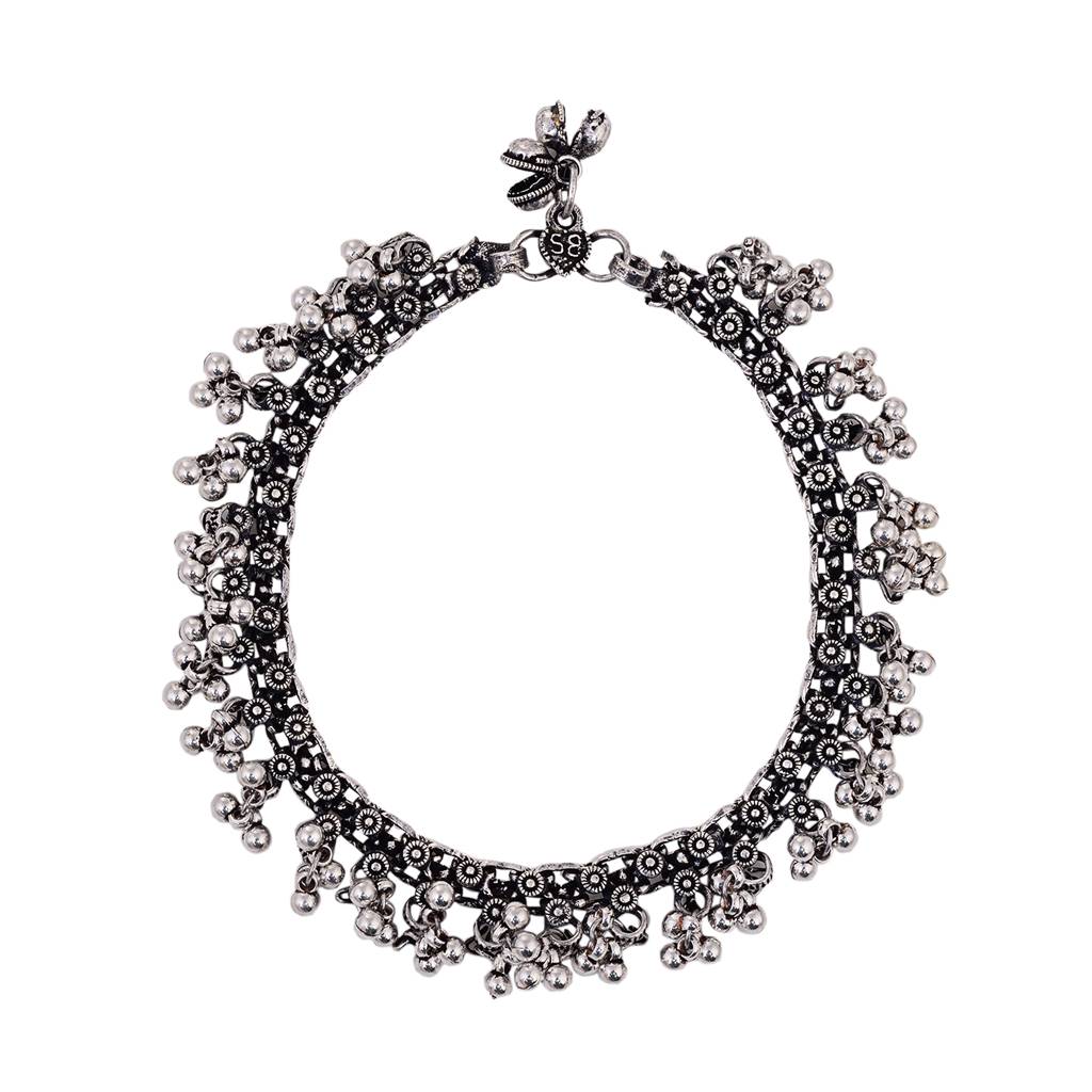 Set Of 2 Oxidised Silver Plated Payal Anklet : SJPL1559