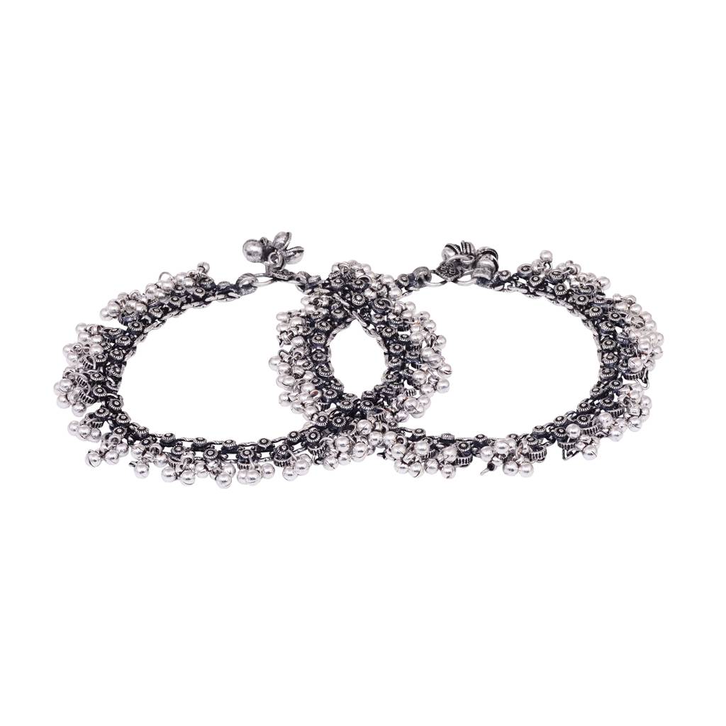 Set Of 2 Oxidised Silver Plated Payal Anklet : SJPL1559