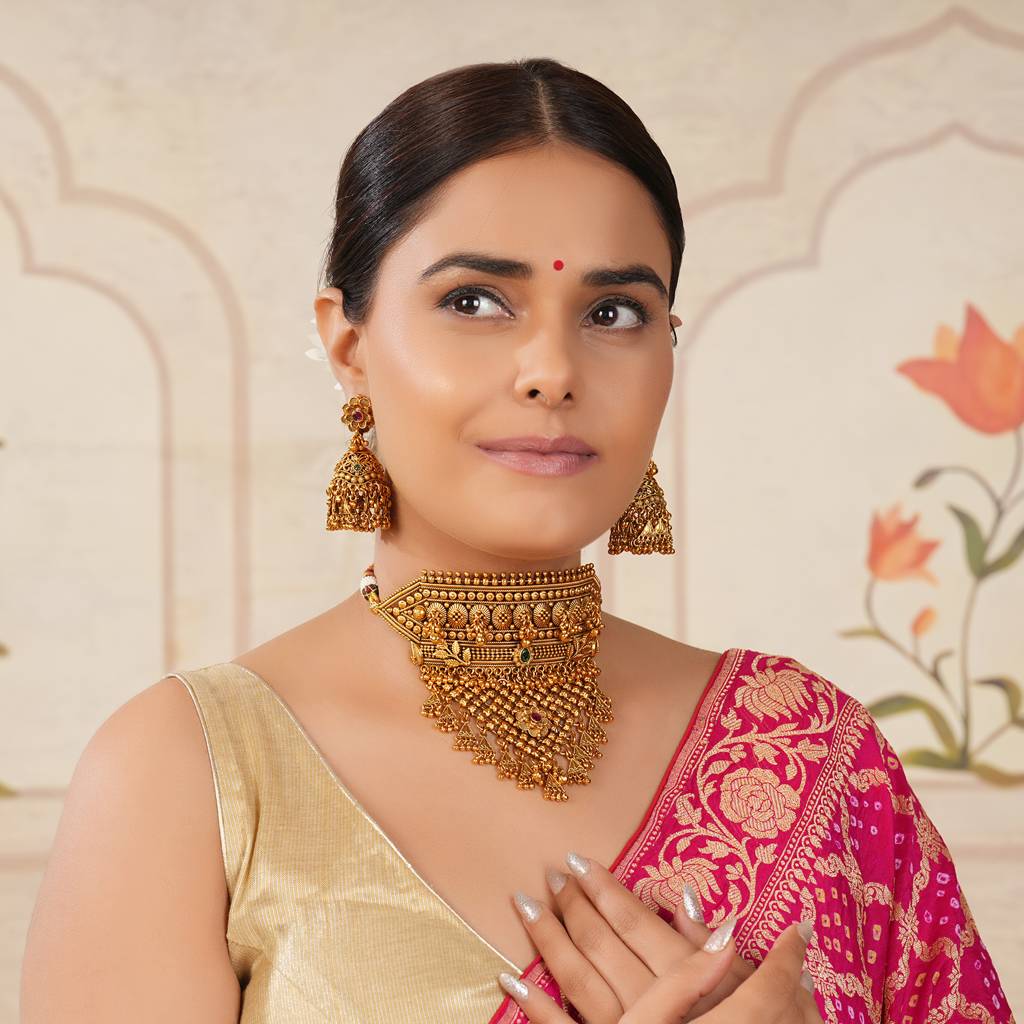Stunning Antique Gold Multicolor Choker Necklace Set : SJ259