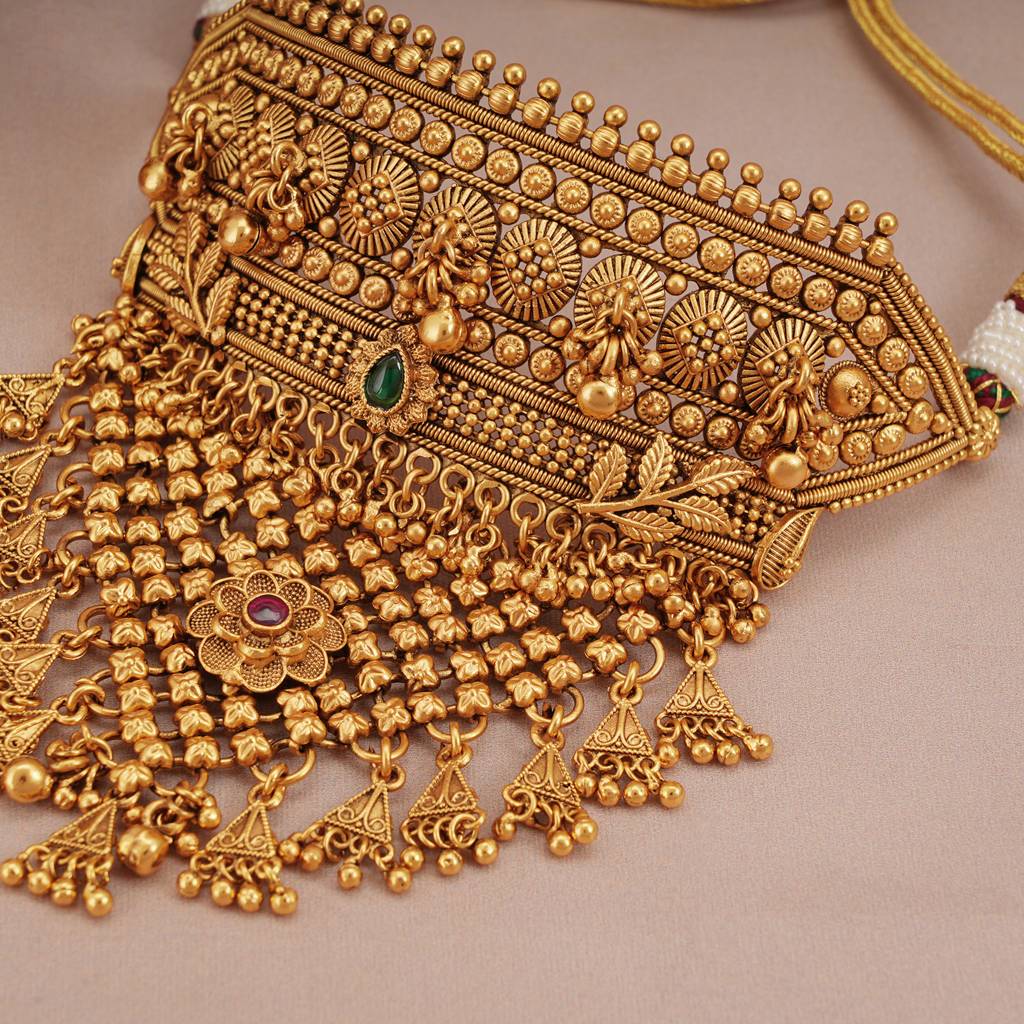 Stunning Antique Gold Multicolor Choker Necklace Set : SJ259