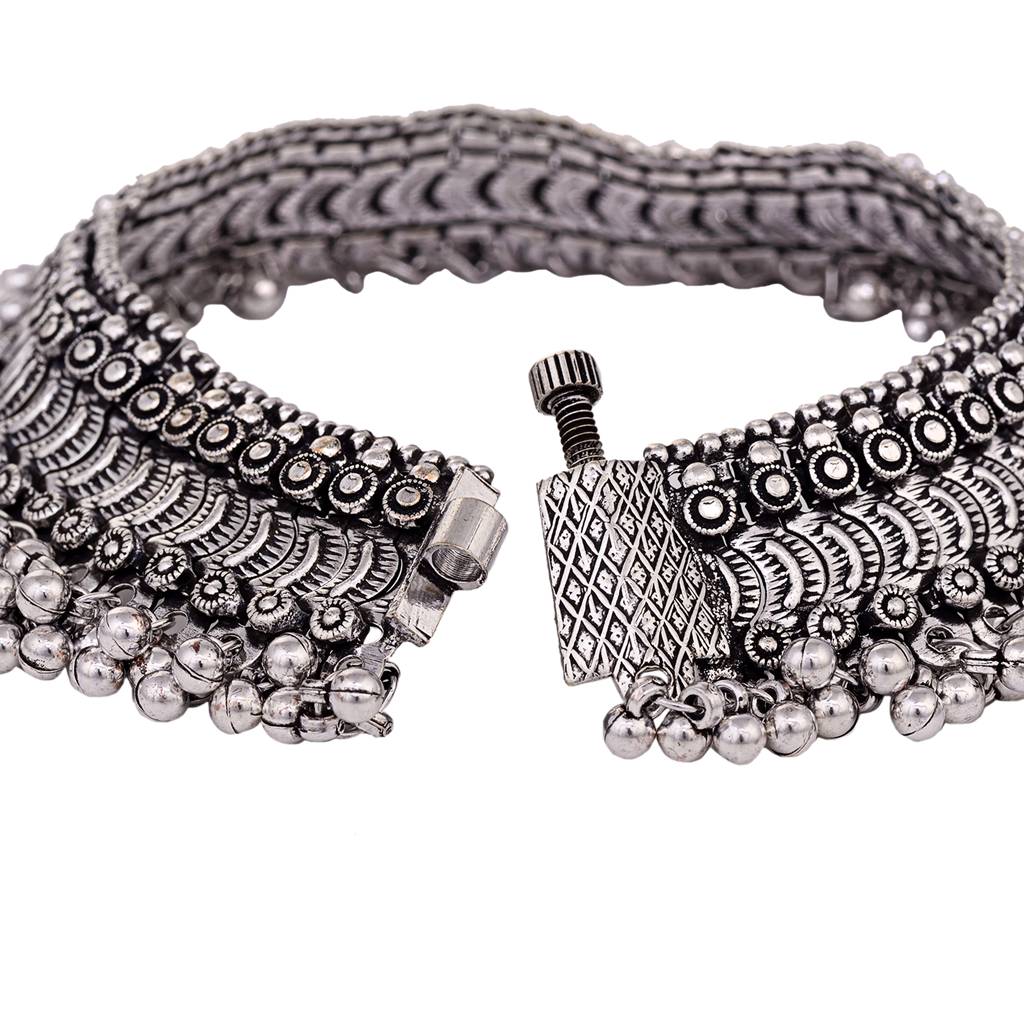 Set Of Pair Of Oxidised Silver Plated Payal Anklet : SJPL1560