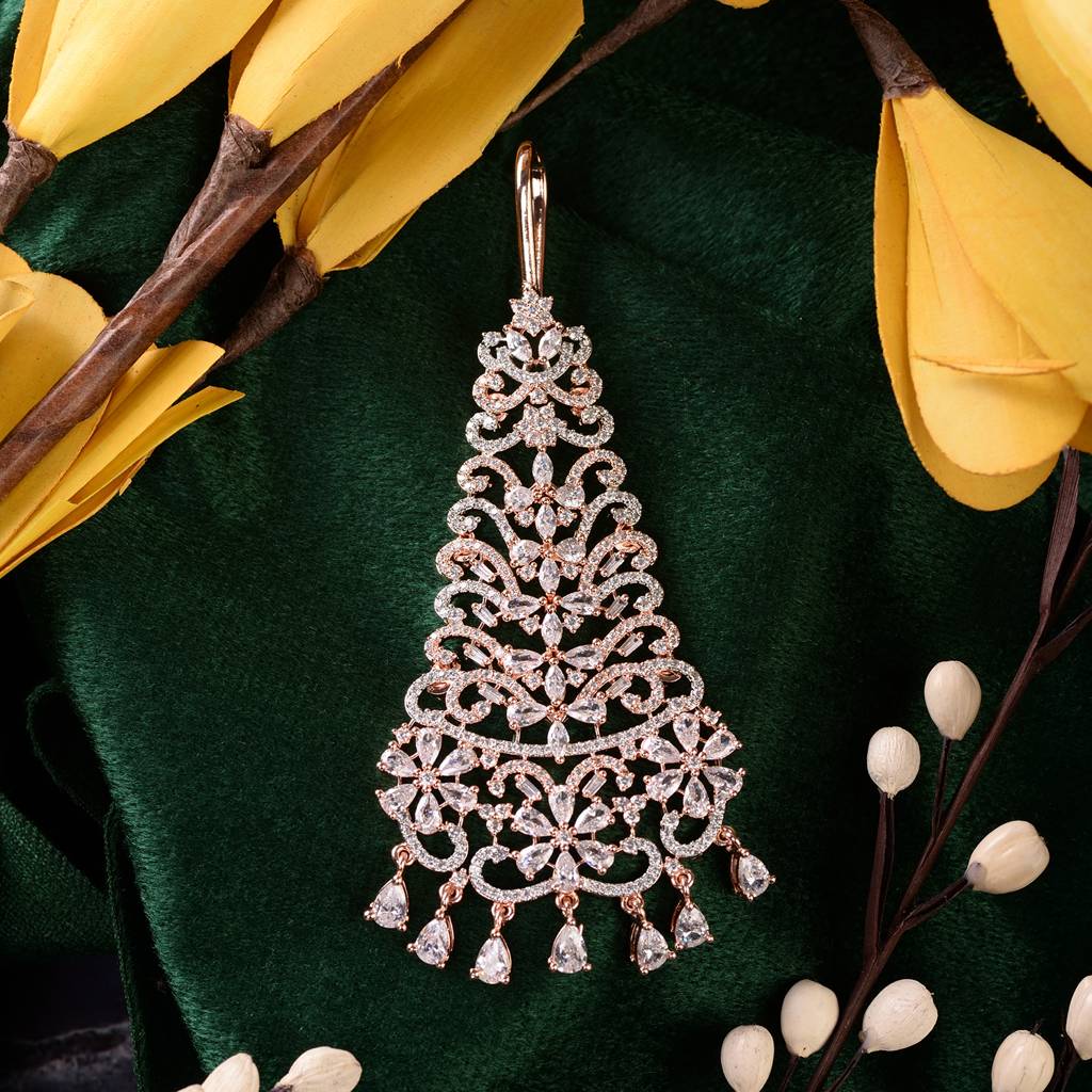 Rose Gold Plated Ad Studed Floral Design Passa : SJPS1561