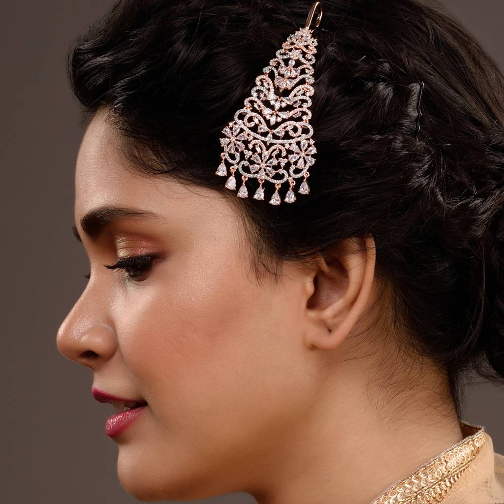 Rose Gold Plated Ad Studed Floral Design Passa : SJPS1561