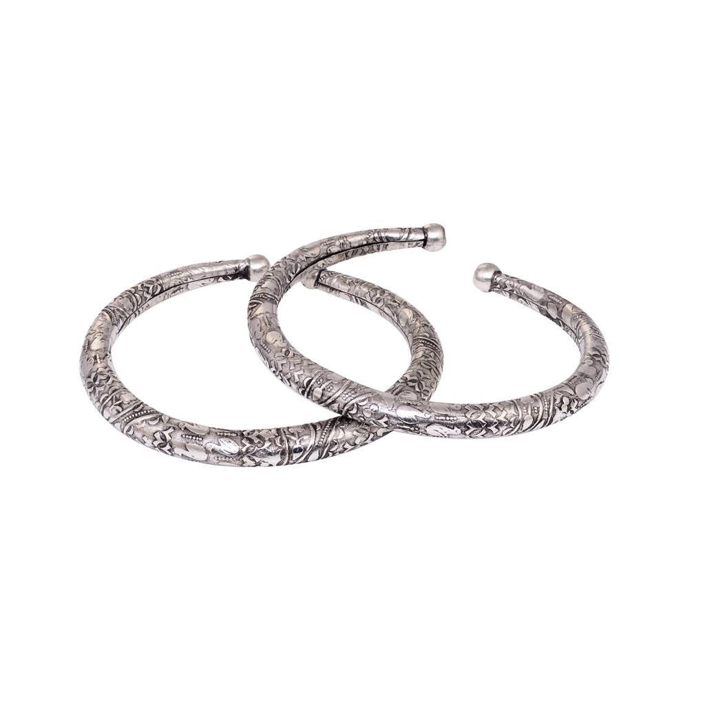 Oxidised Silver Plated Payal Anklet Set Of 2 : SJPL1564