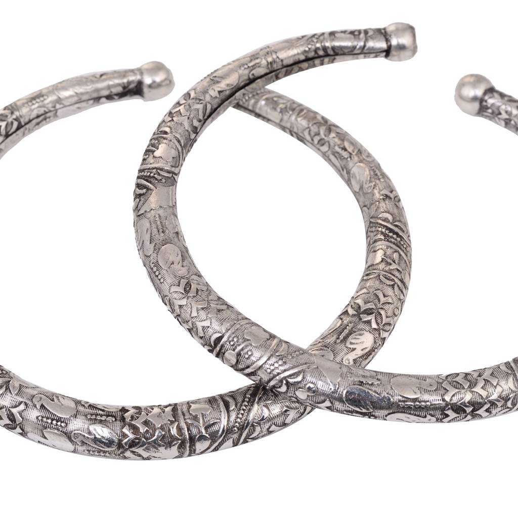 Oxidised Silver Plated Payal Anklet Set Of 2 : SJPL1564