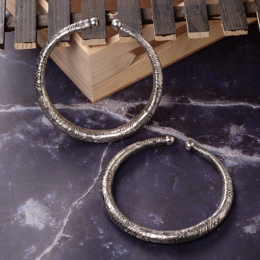 Oxidised Silver Plated Payal Anklet Set Of 2 : SJPL1564