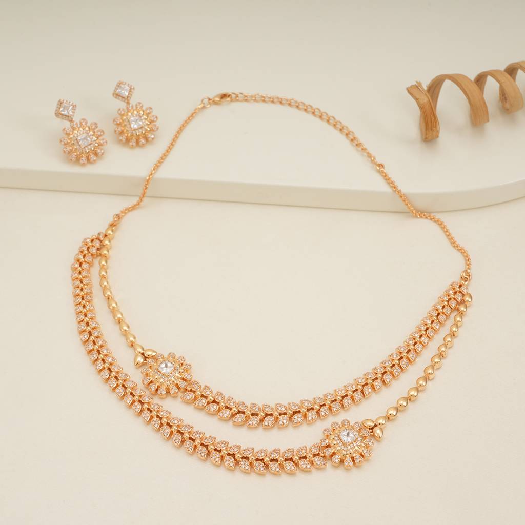 Amazing Two Layered Cz Diamond Necklace Set : SJ264