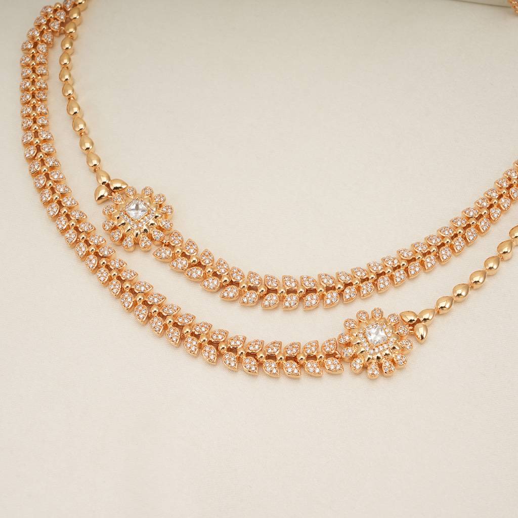 Amazing Two Layered Cz Diamond Necklace Set : SJ264