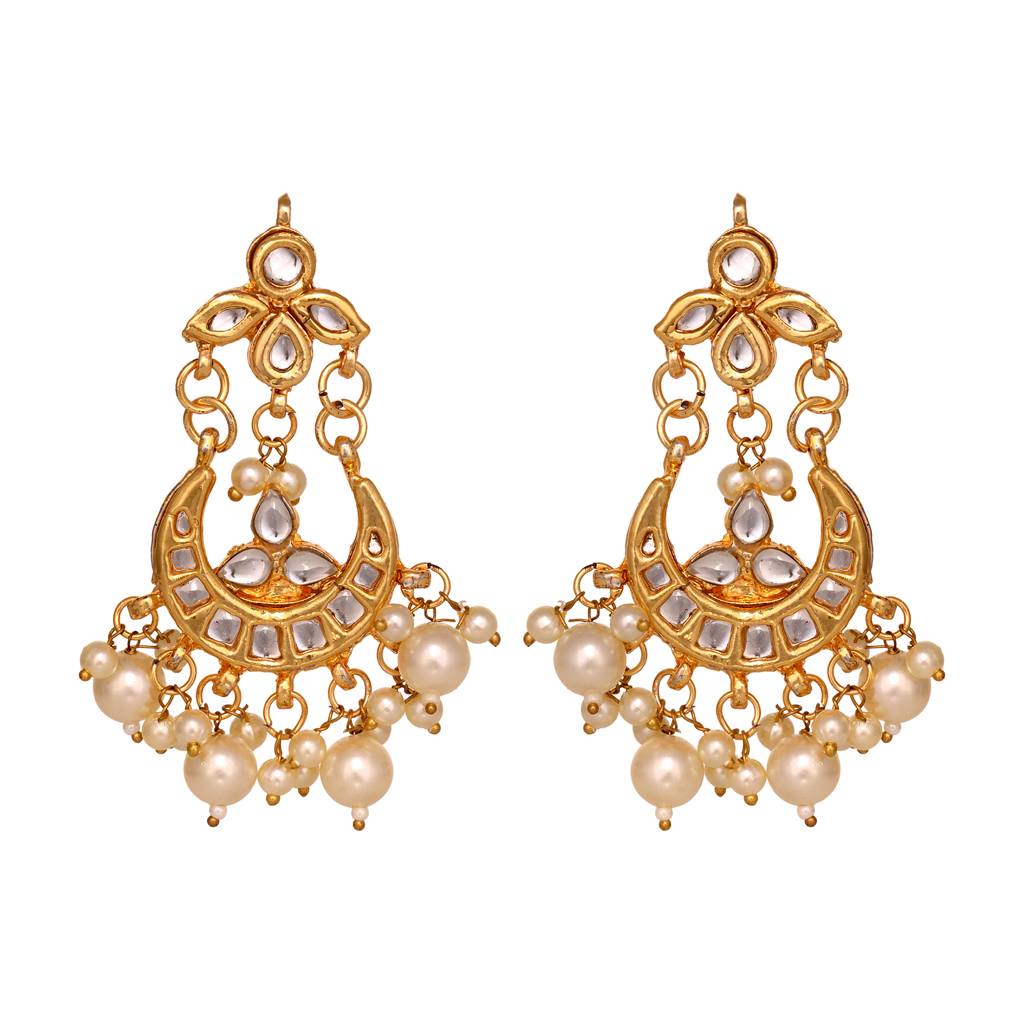 Gold Plated Kundan Modern Chandbalis Earrings : SJER1566