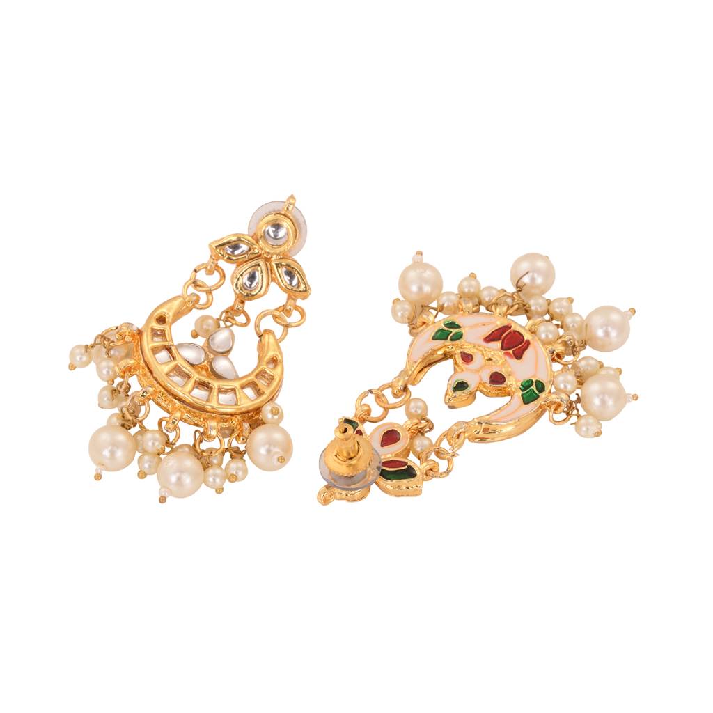 Gold Plated Kundan Modern Chandbalis Earrings : SJER1566