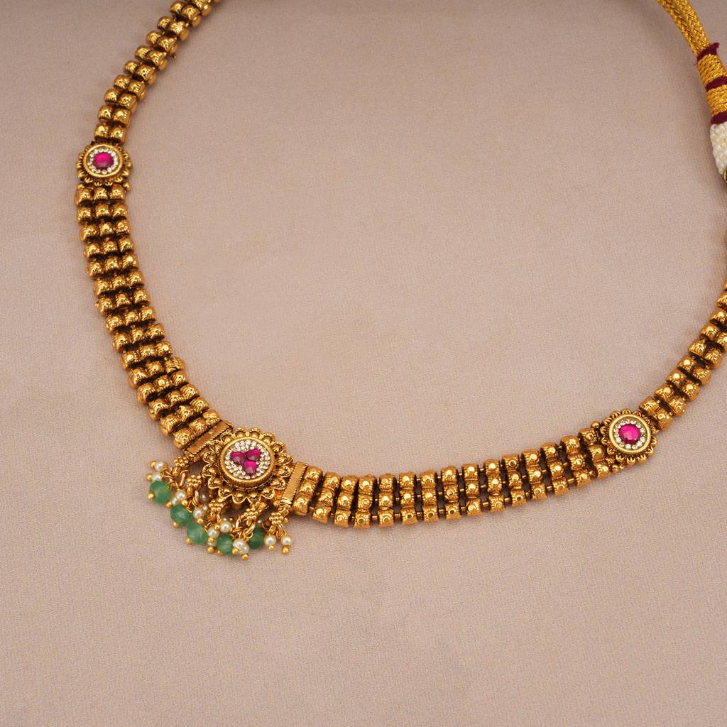 Stunning Antique Gold Ruby Necklace Set With Jhumka : SJ266