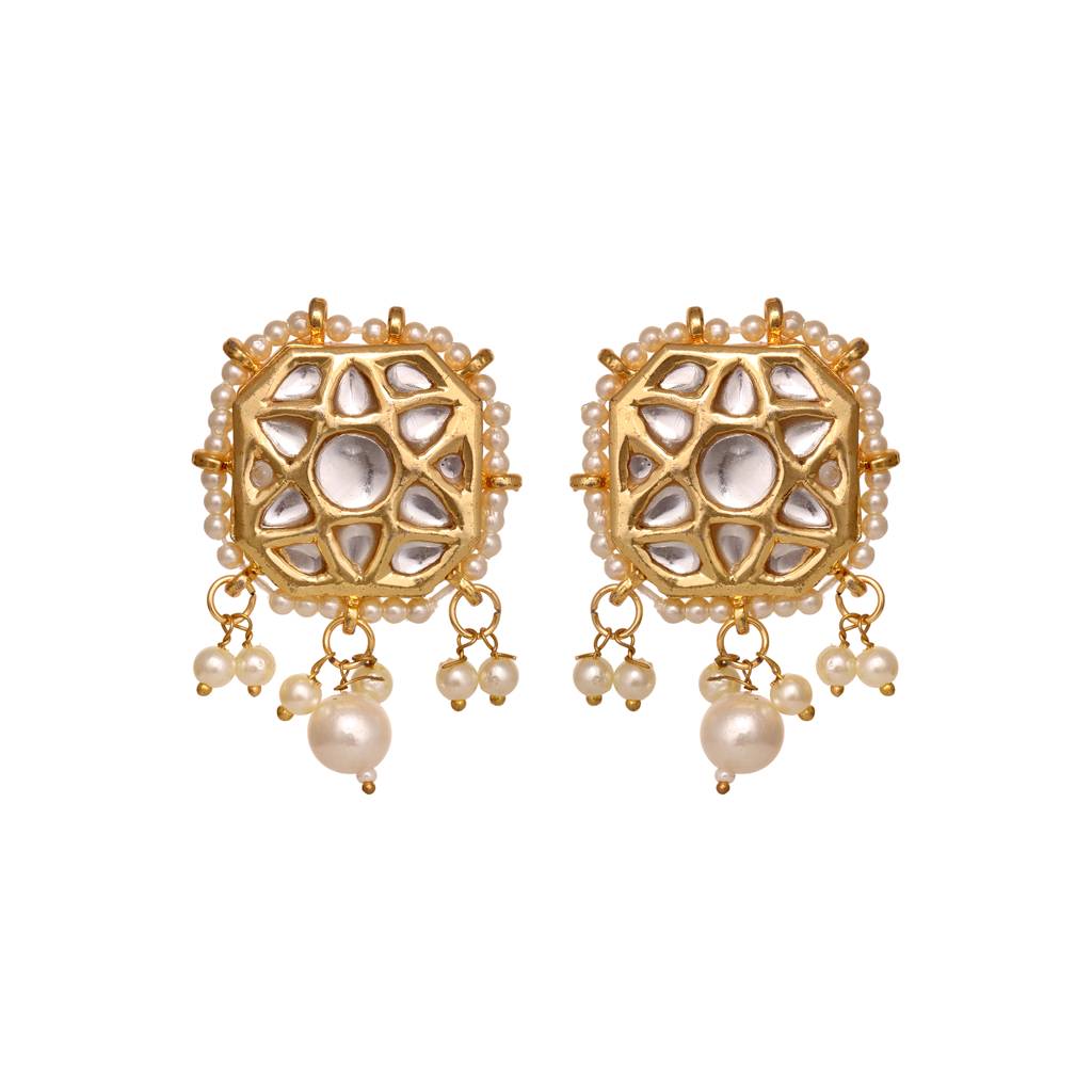 Gold Plated Kundan Square Studs Earrings : SJER1567