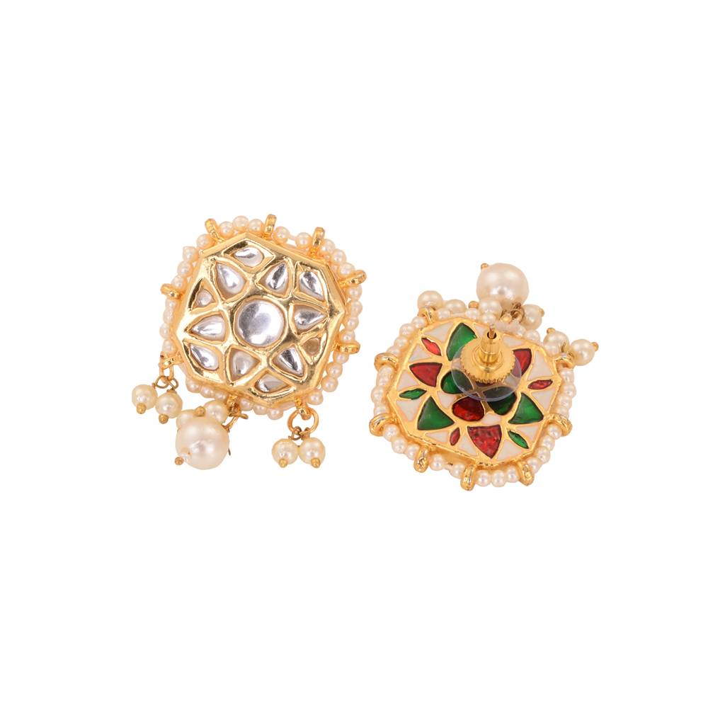 Gold Plated Kundan Square Studs Earrings : SJER1567