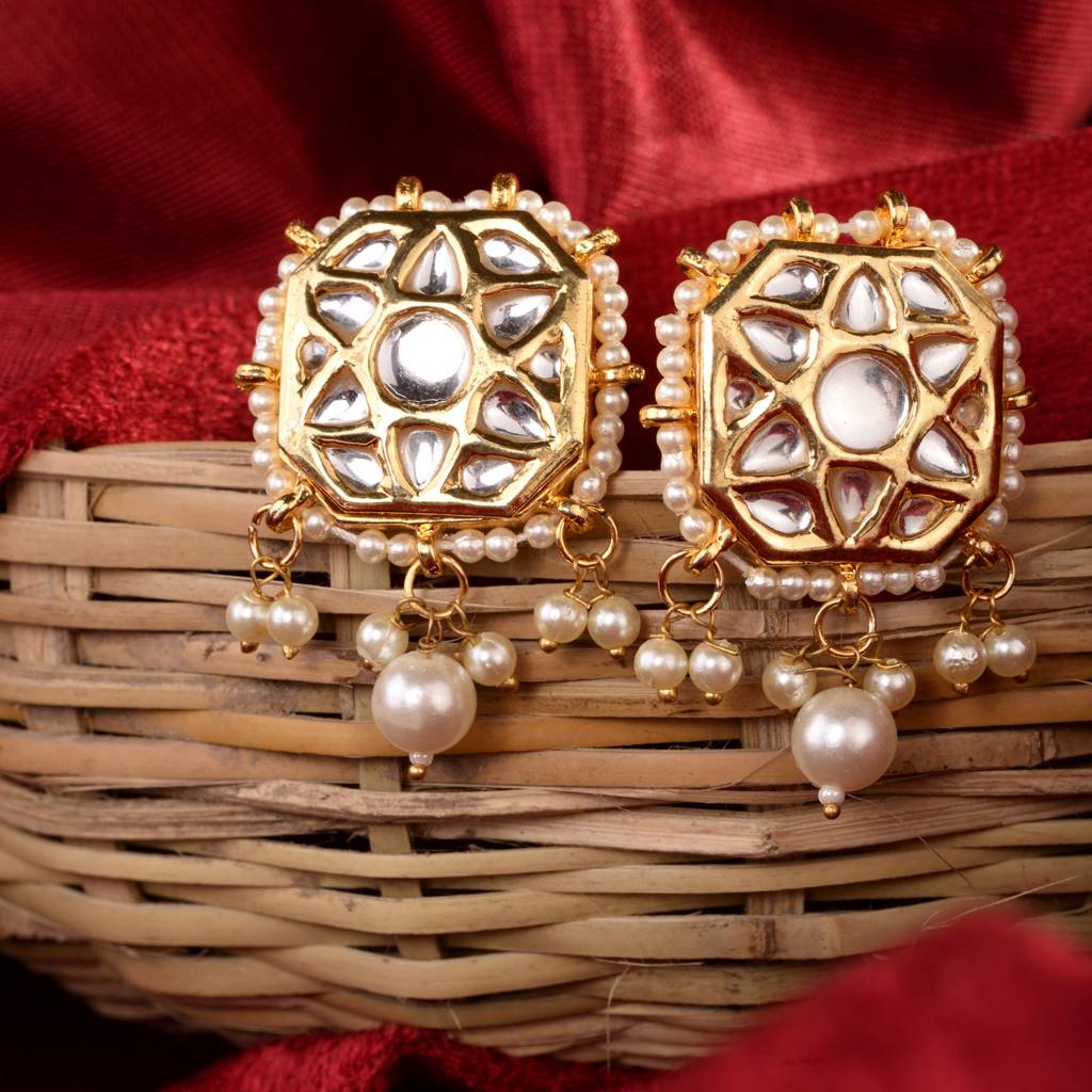 Gold Plated Kundan Square Studs Earrings : SJER1567