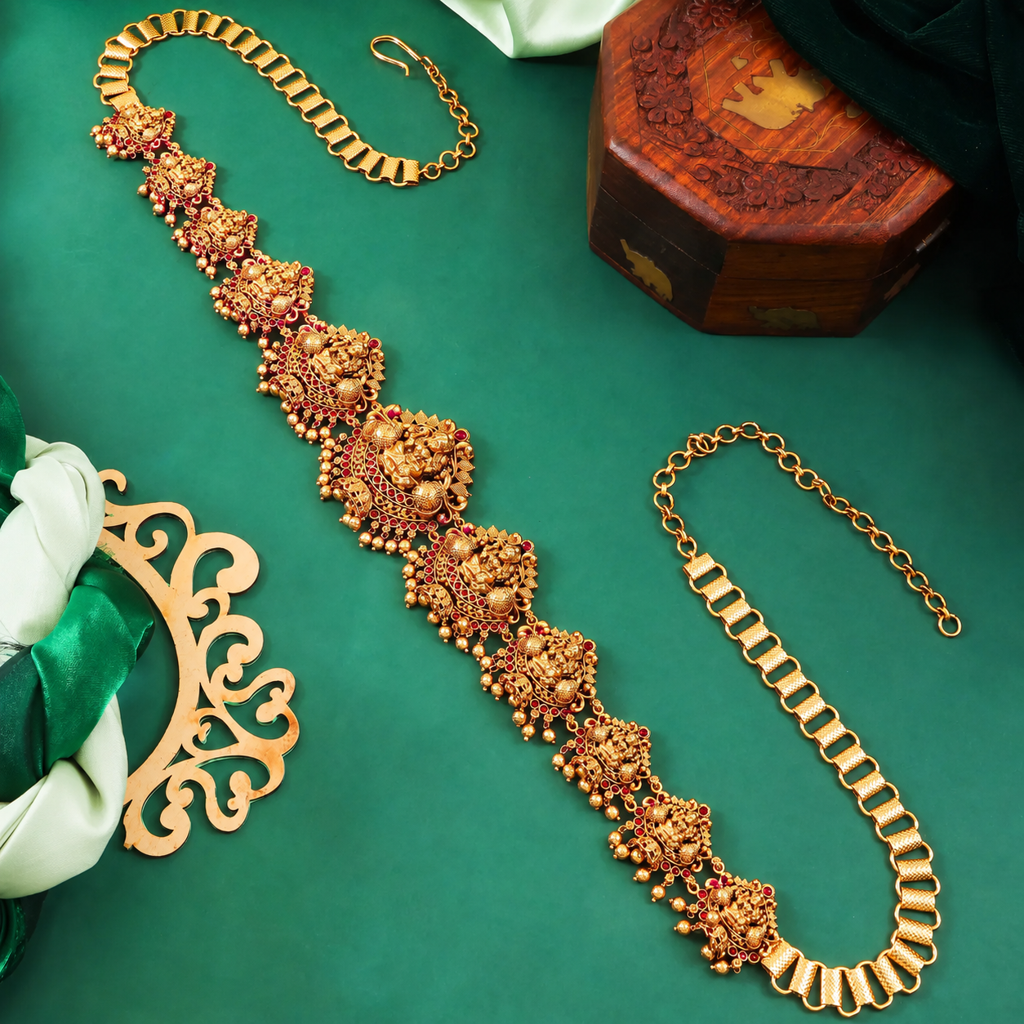 1 Gram Gold Plated Kamarband | Diamond Frame Medallion Belt : V-1919