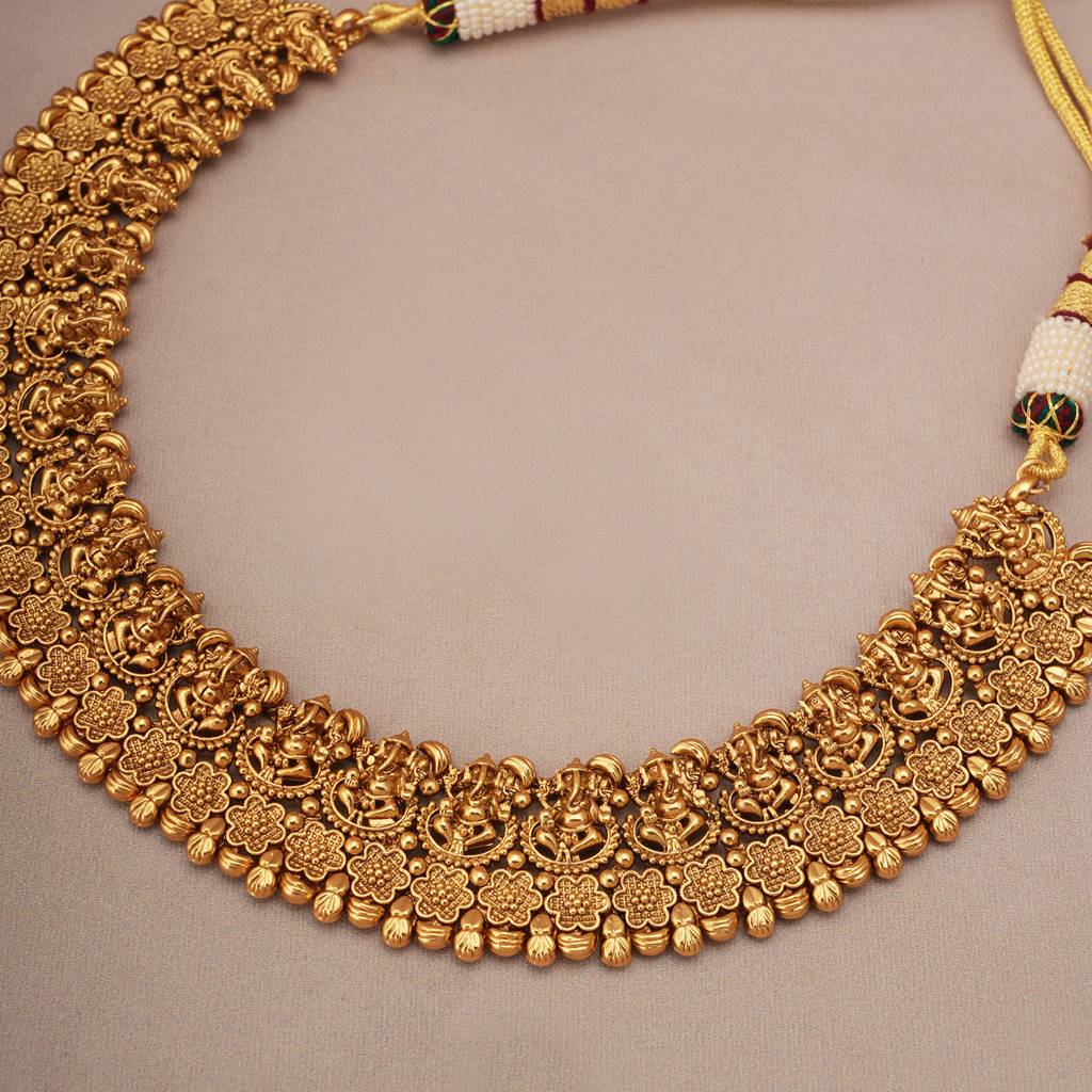 Stunning Antique Gold Plain Lord Ganesha Necklace Set : SJ270