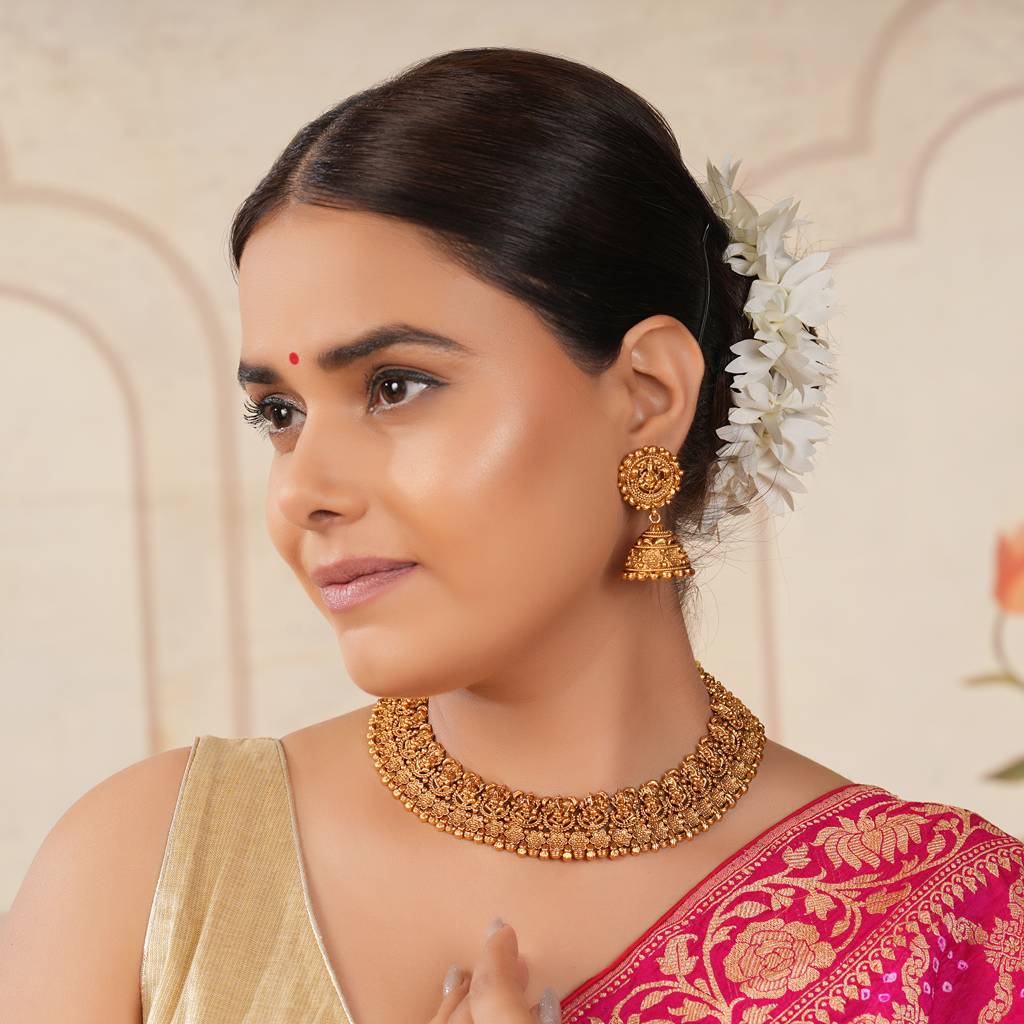 Stunning Antique Gold Plain Lord Ganesha Necklace Set : SJ270