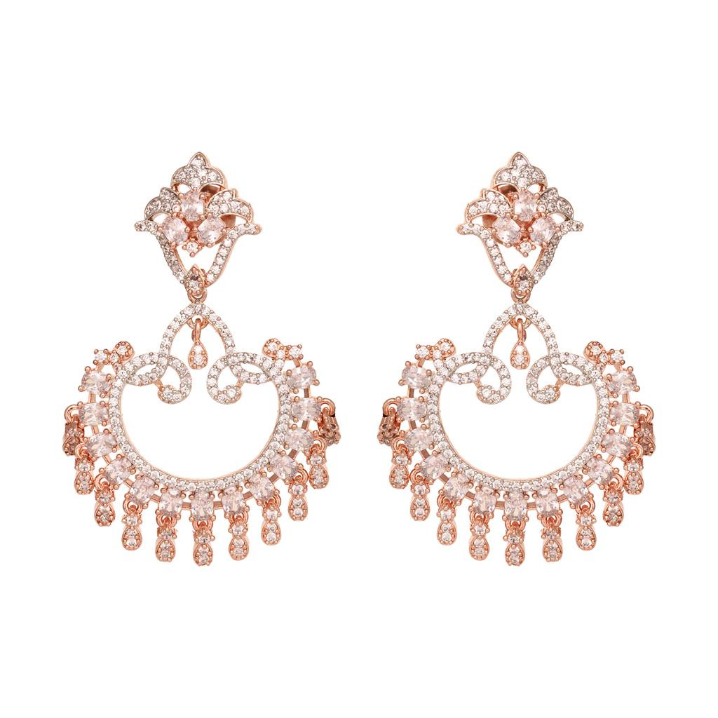 Rose Gold Plated White Ad Studded Modern Chandbalis Earrings : SJER1571